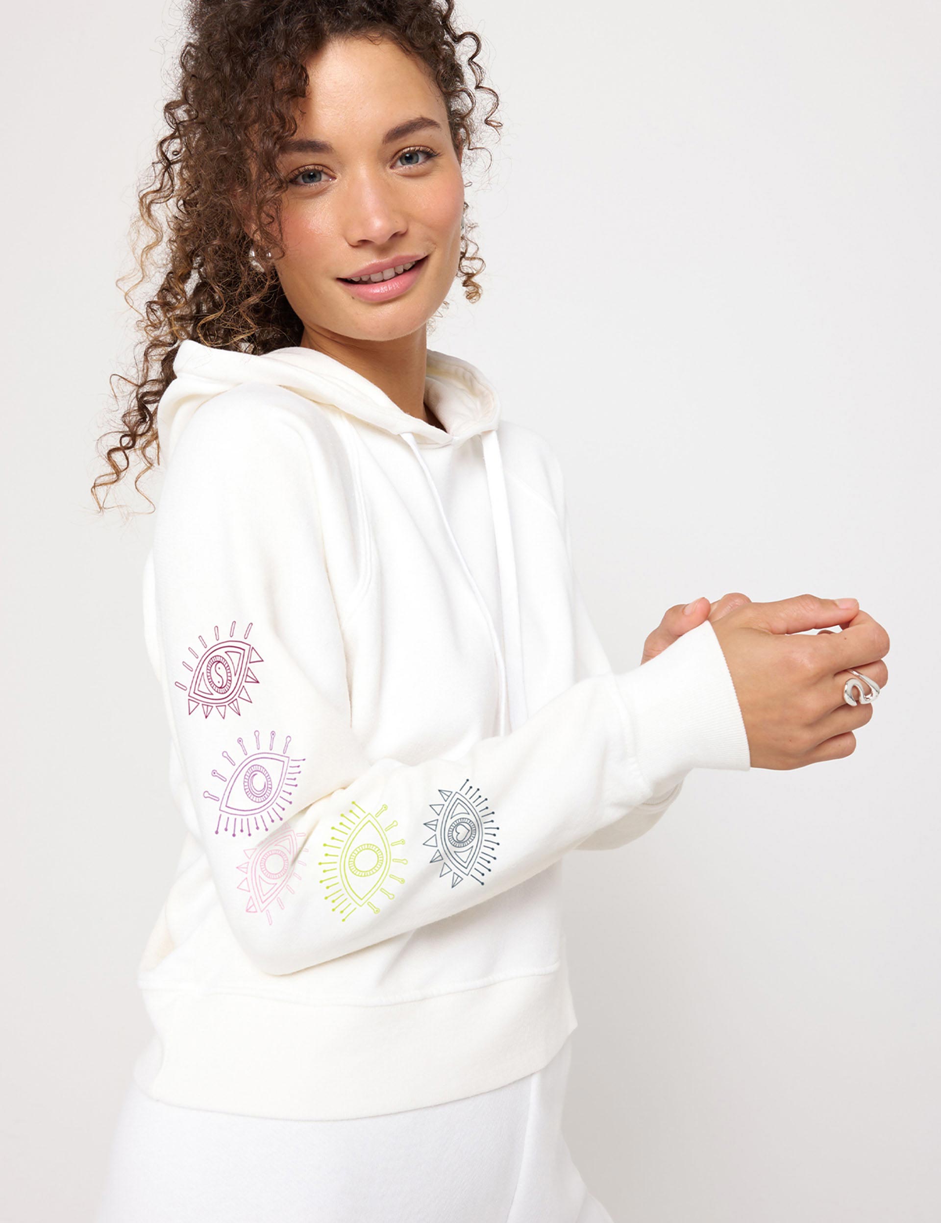 All Eyes Harper Crop Hoodie - White | Trendy Oversized Sweatshirt for Women | Perfect for Casual Wear, Gym & Street Style
