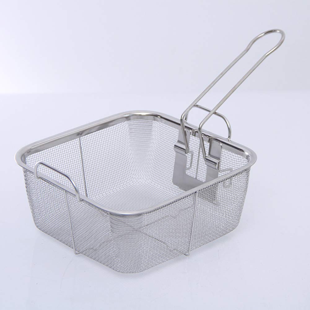 Stainless Steel Square Mesh Food Frying Basket - 20x20cm Oil Filter Basket for French Fries, Onion Rings & More - Durable Kitchen Tool for Deep Frying, Display & Serving - Perfect for Restaurants, Food Trucks & Home Cooking