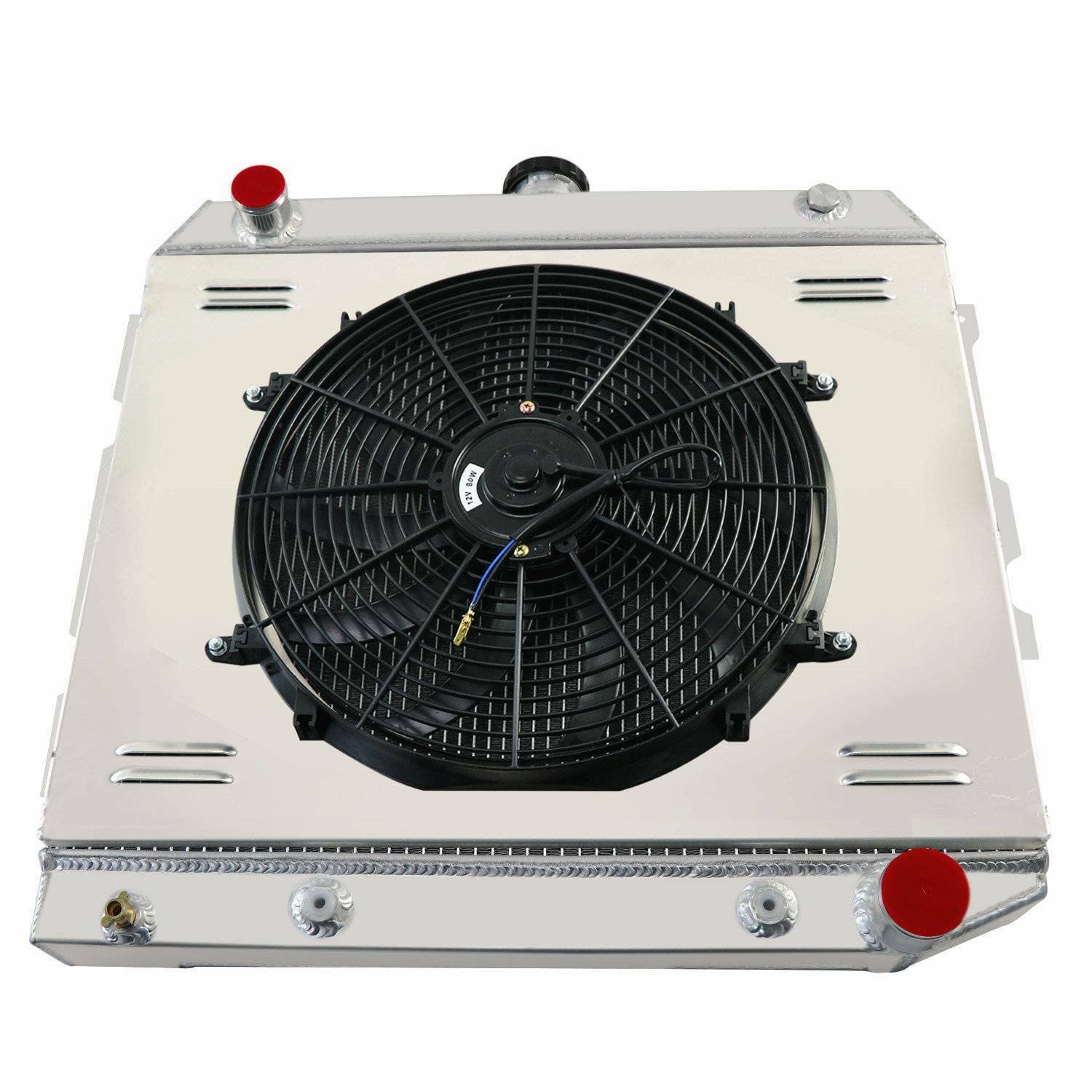 62MM 4 Row Aluminum Radiator for 1970-1973 Dodge Charger Challenger Barracuda Coronet & Plymouth Satellite V8 - Complete Cooling Kit with Electric Fan Shroud & Thermostat - Perfect for Classic Car Restoration & High-Performance Upgrades