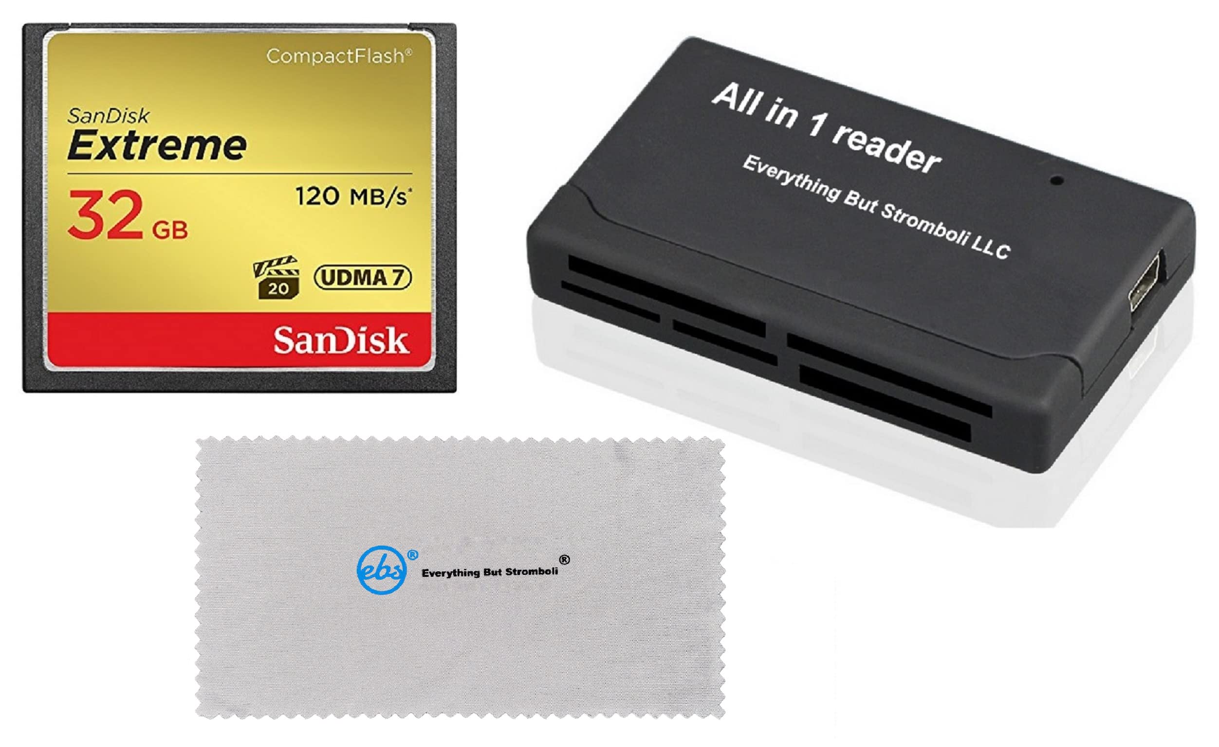 SanDisk Extreme 32GB CompactFlash CF Memory Card - High Speed UDMA 7 for Nikon D300, D300S, D810 DSLR Cameras - Bundle with Microfiber Cloth & Card Reader - Perfect for Professional Photography, 4K Video Recording & Fast Data Transfer