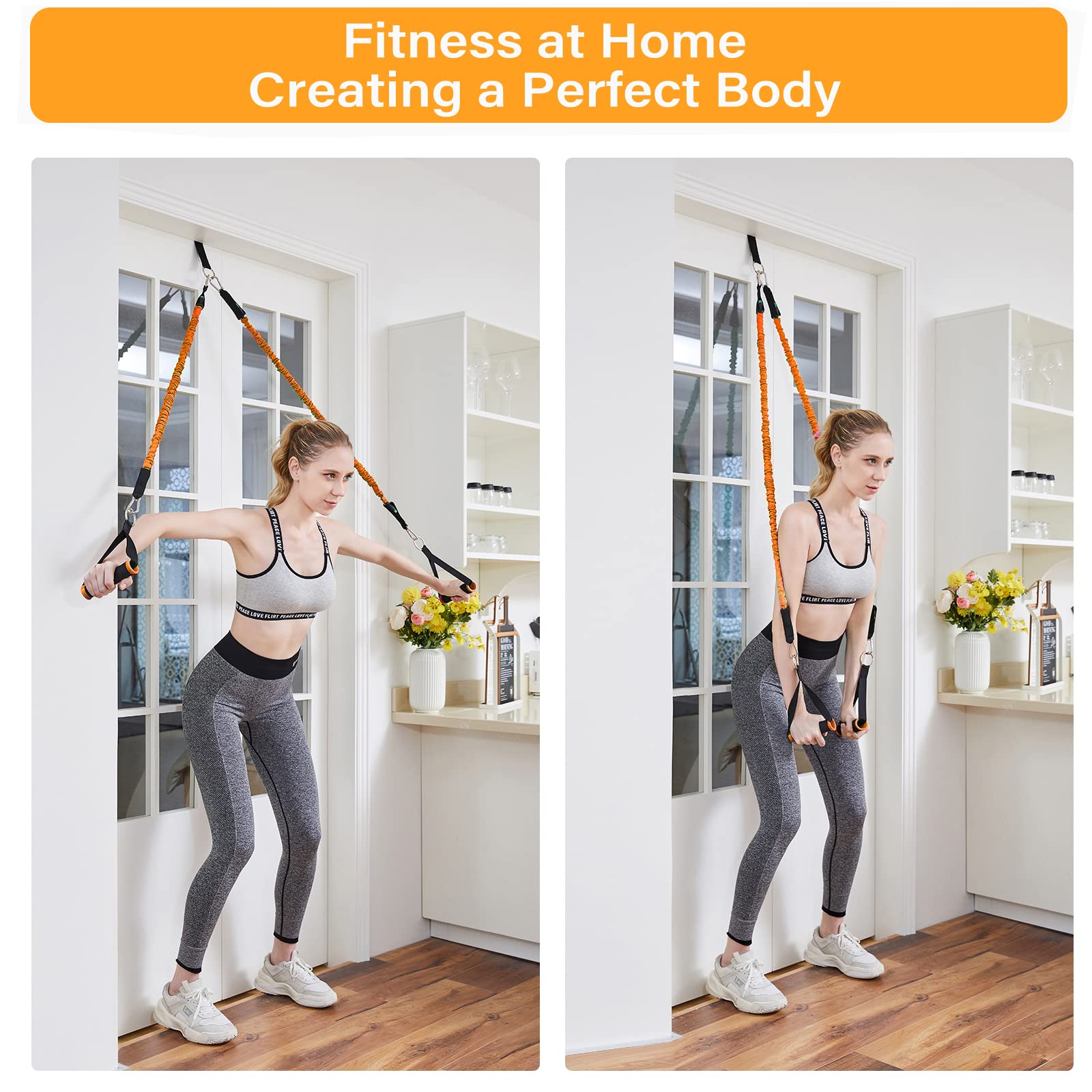 BODY RHYTHM Portable Home Gym System - 150 lbs Resistance Bands with Collapsible Bar & Handles - Full Body Workout Equipment for Men & Women - Perfect for Home Fitness, Travel & Small Space Workouts
