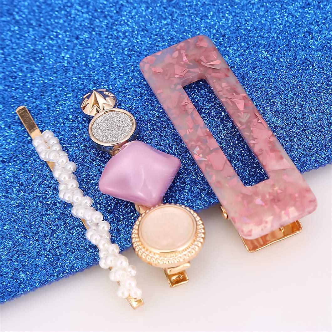 NGEL Acrylic Hair Clips for Women - Pearl & Metal Hair Pins Set, Fashion Hair Accessories for Girls (Pink) - Perfect for Parties, Weddings & Everyday Styling
