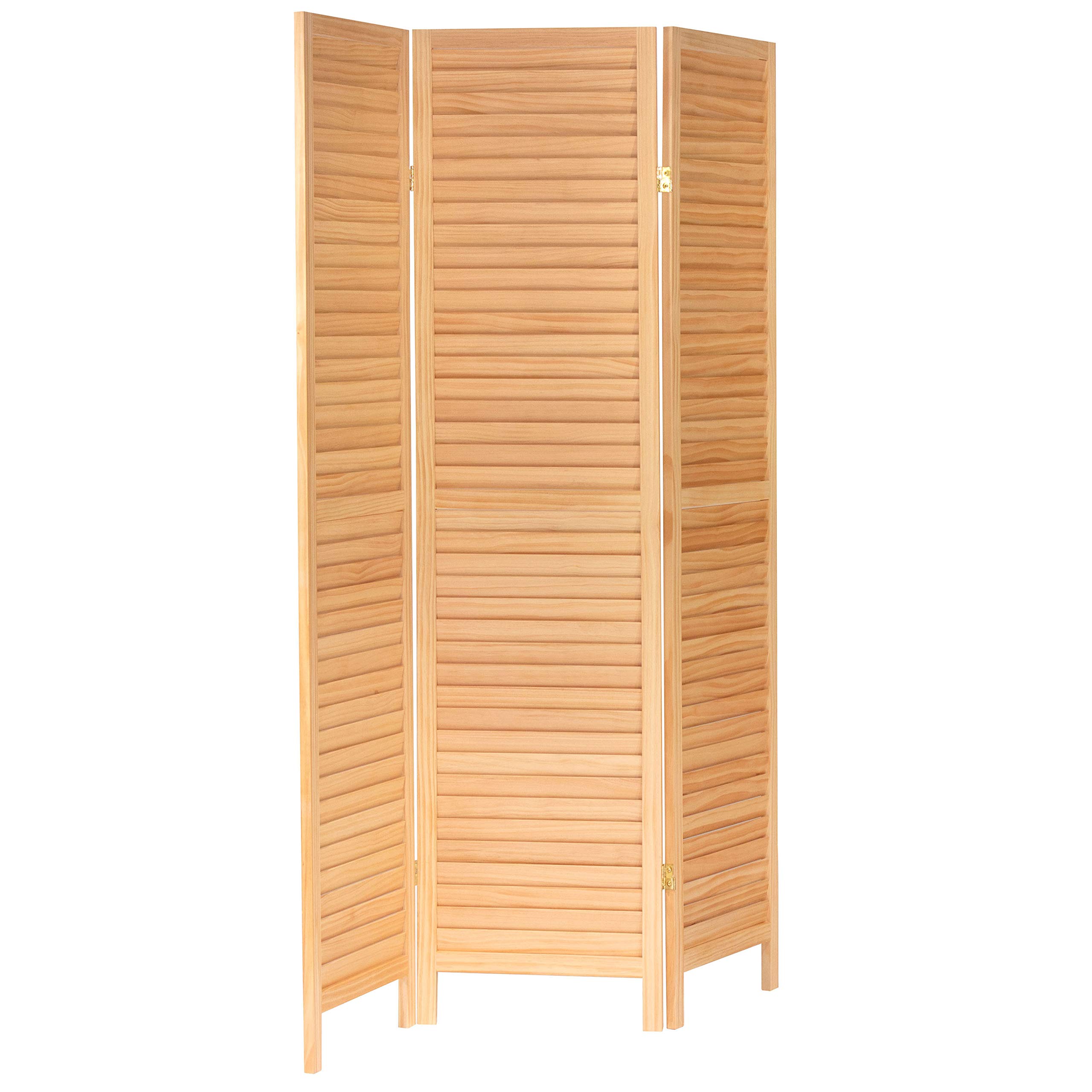 6 ft. Tall Wooden Louvered Room Divider - Natural 3 Panel Folding Privacy Screen for Home, Office & Outdoor Use | Red Lantern Design | Space Partition & Decoration