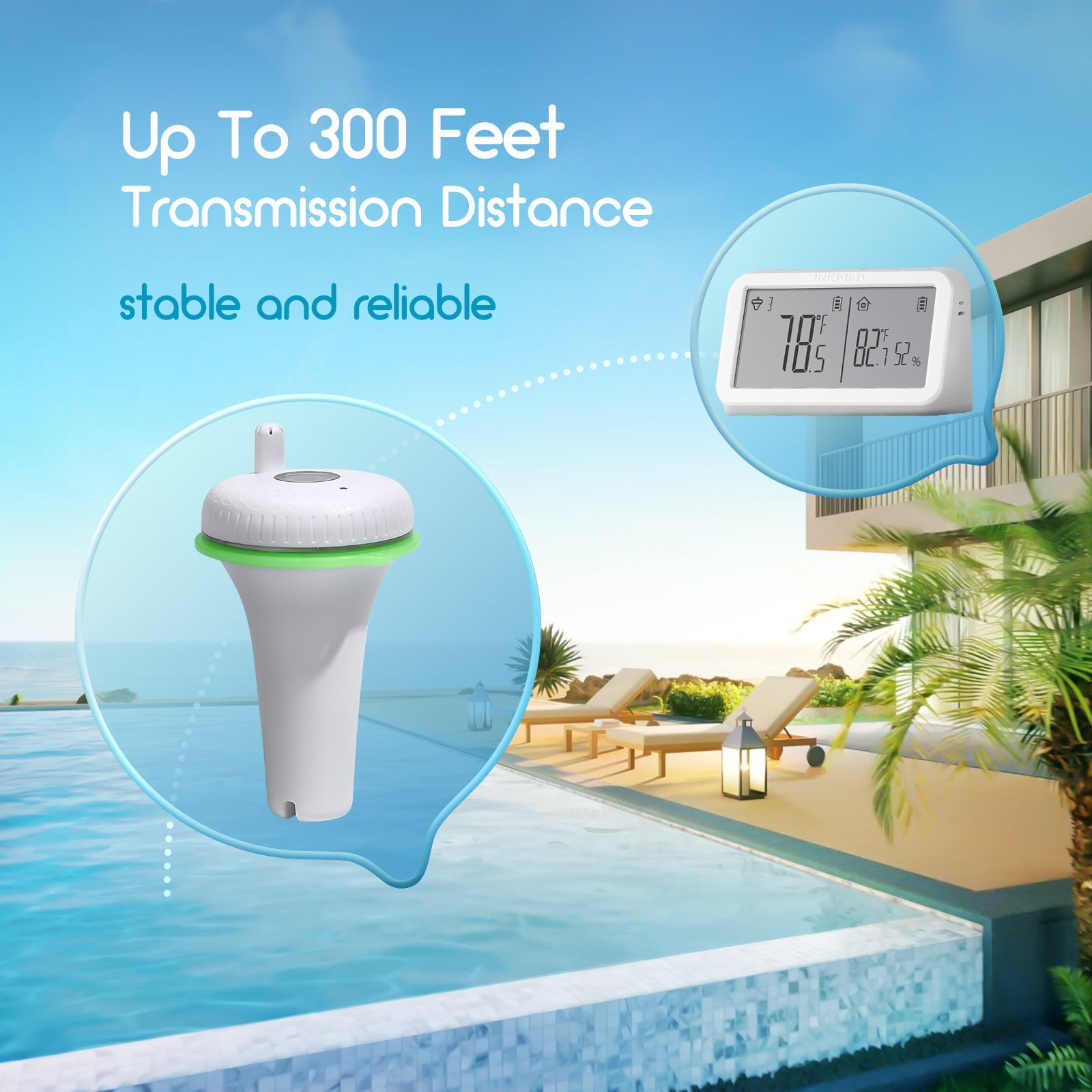 Wireless Pool Thermometer Set IBS P02R - Digital Floating Water Temperature Sensor for Swimming Pools, Spas & Hot Tubs - Monitor Water Temp Remotely from Your Phone