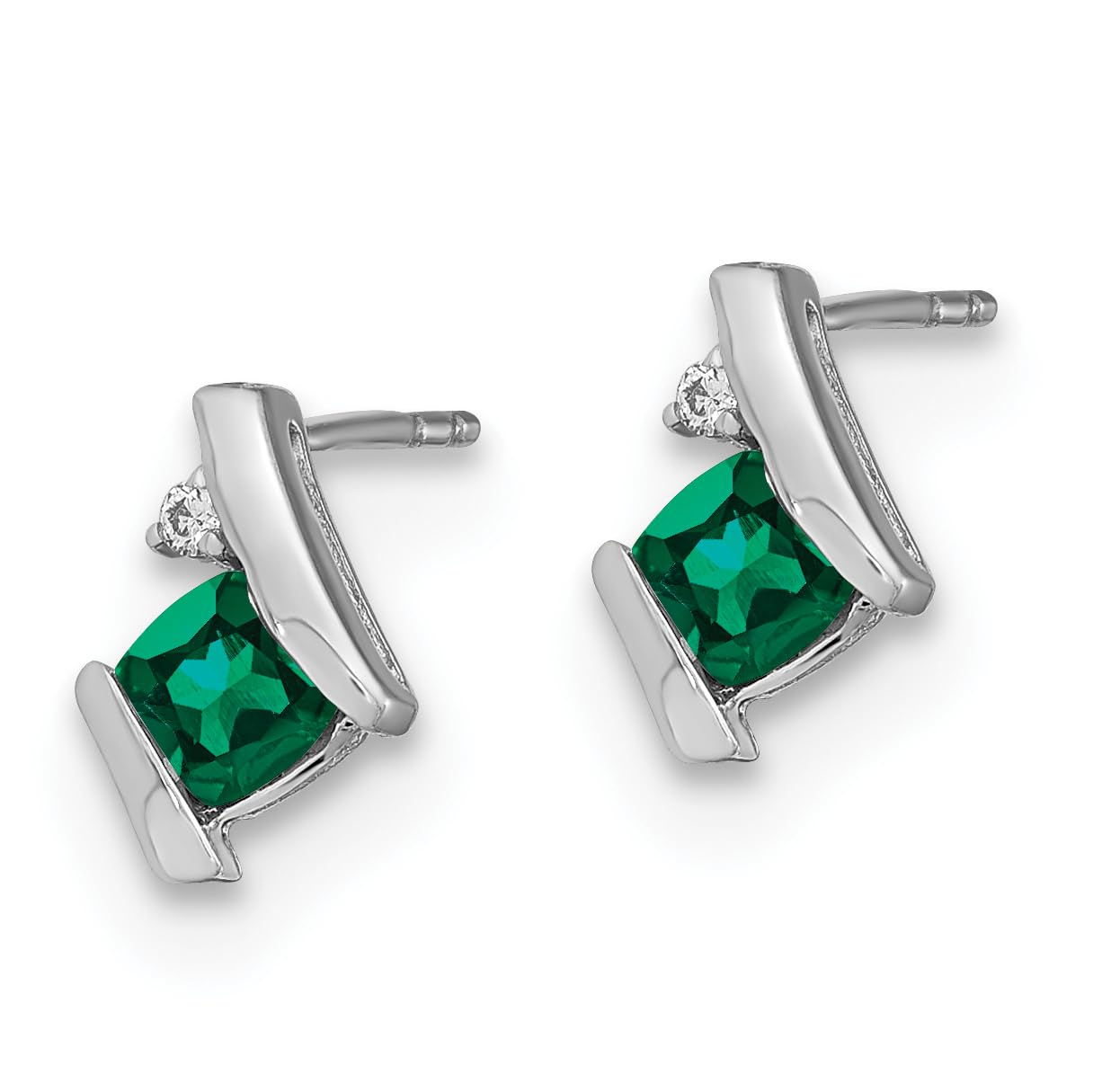 925 Sterling Silver Vintage Cushion-Cut Green Emerald Diamond Stud Earrings - May Birthstone Jewelry for Women, Gift for Mom, Anniversary, Birthday & Special Occasions
