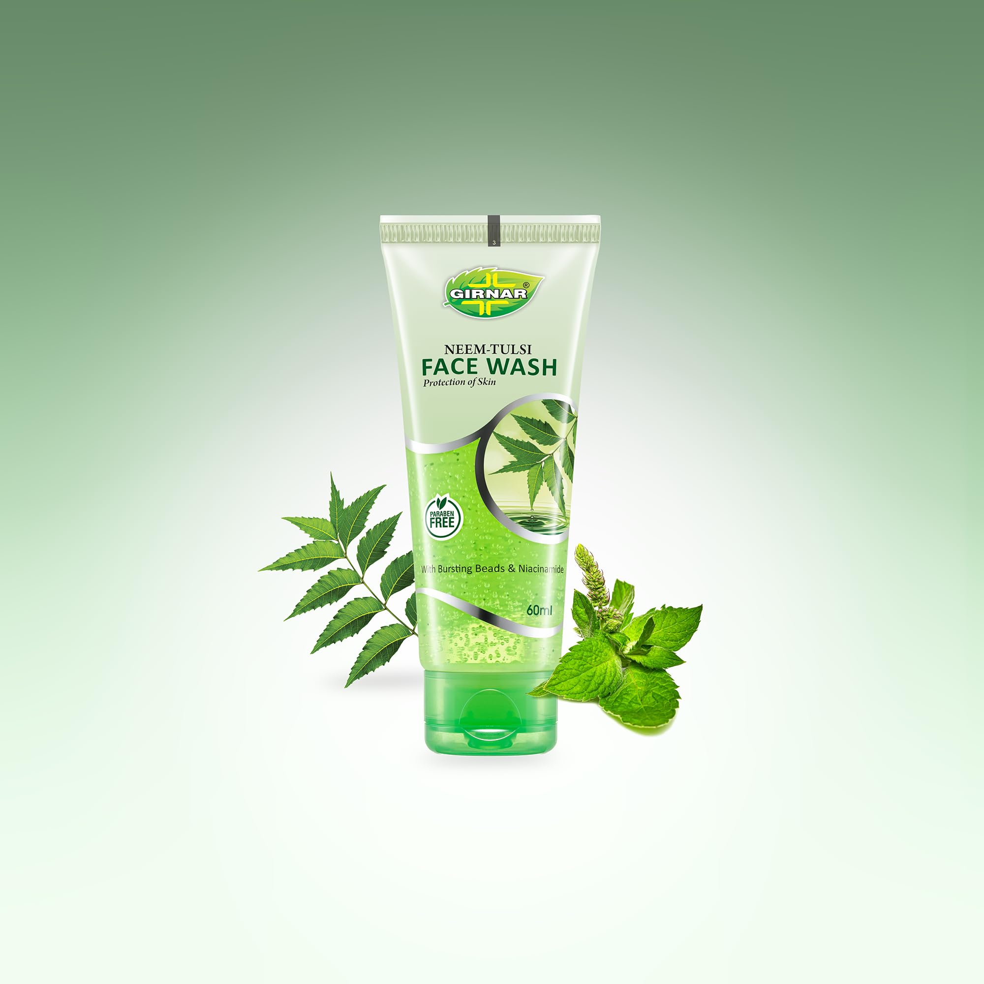 Girnar Neem Tulsi Face Wash for Acne & Oil Control - 60ml (Pack of 3) | Natural Ayurvedic Cleanser for Oily & Acne-Prone Skin | Daily Skincare Routine