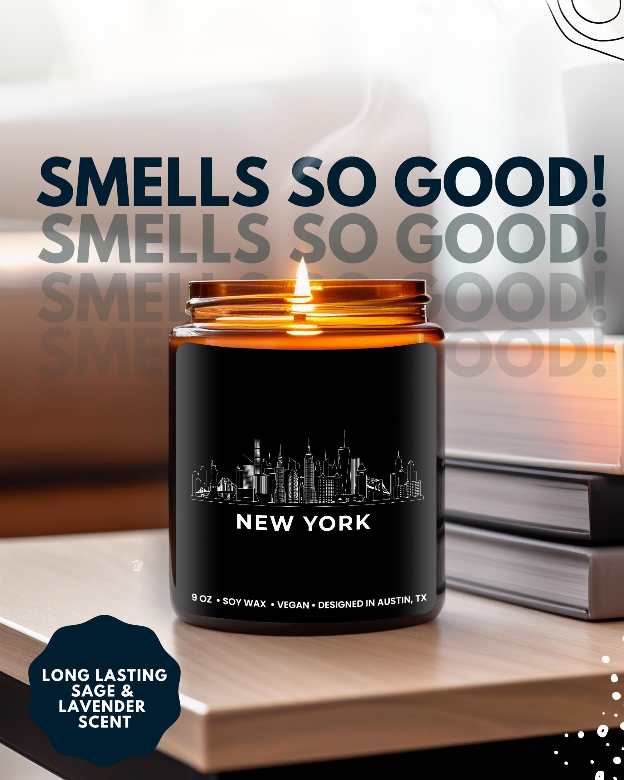 New York City Candle - Scented Soy Wax Candle with NYC Skyline | Unique Housewarming Gift for New Yorkers, Birthday & Christmas Present for Men & Women | Perfect NYC-Themed Souvenir for Friends, Moving Away Gifts | Home Decor, Relaxation & Romantic Ambiance
