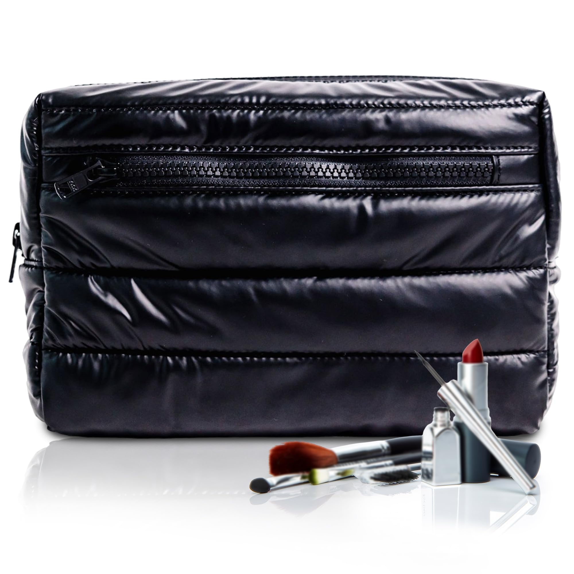 Premium Women's Cosmetic Bag - Large Waterproof Makeup & Toiletry Travel Organizer for Business Trips, Vacations & Weekend Getaways | Durable Storage Pouch for Cosmetics, Skincare & Essentials (Black) - Perfect for Travel, Gym & Daily Use
