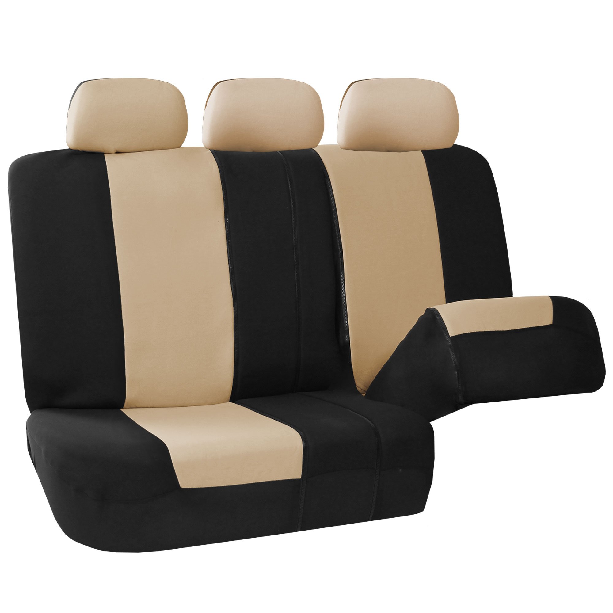 FH Group Universal Fit Back Seat Cloth Car Seat Cover - Rear Split Bench Design for Cars, SUVs, Sedans & Vans | Beige Interior Accessories | Perfect for Road Trips, Family Travel & Pet Protection