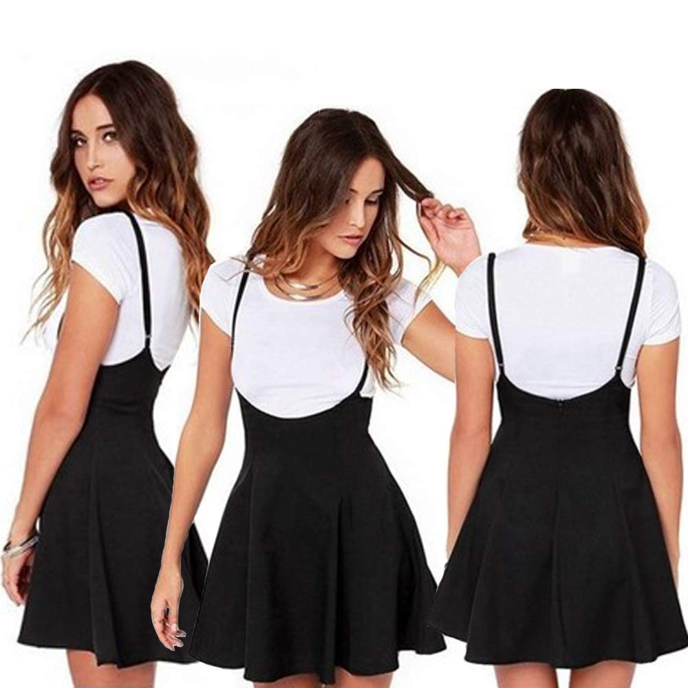 Women's High Waist Suspender Pleated Skirt - Casual School Style A-Line Skirt with Adjustable Straps for Girls & Teens | Perfect for School, Dating, Parties & Everyday Wear