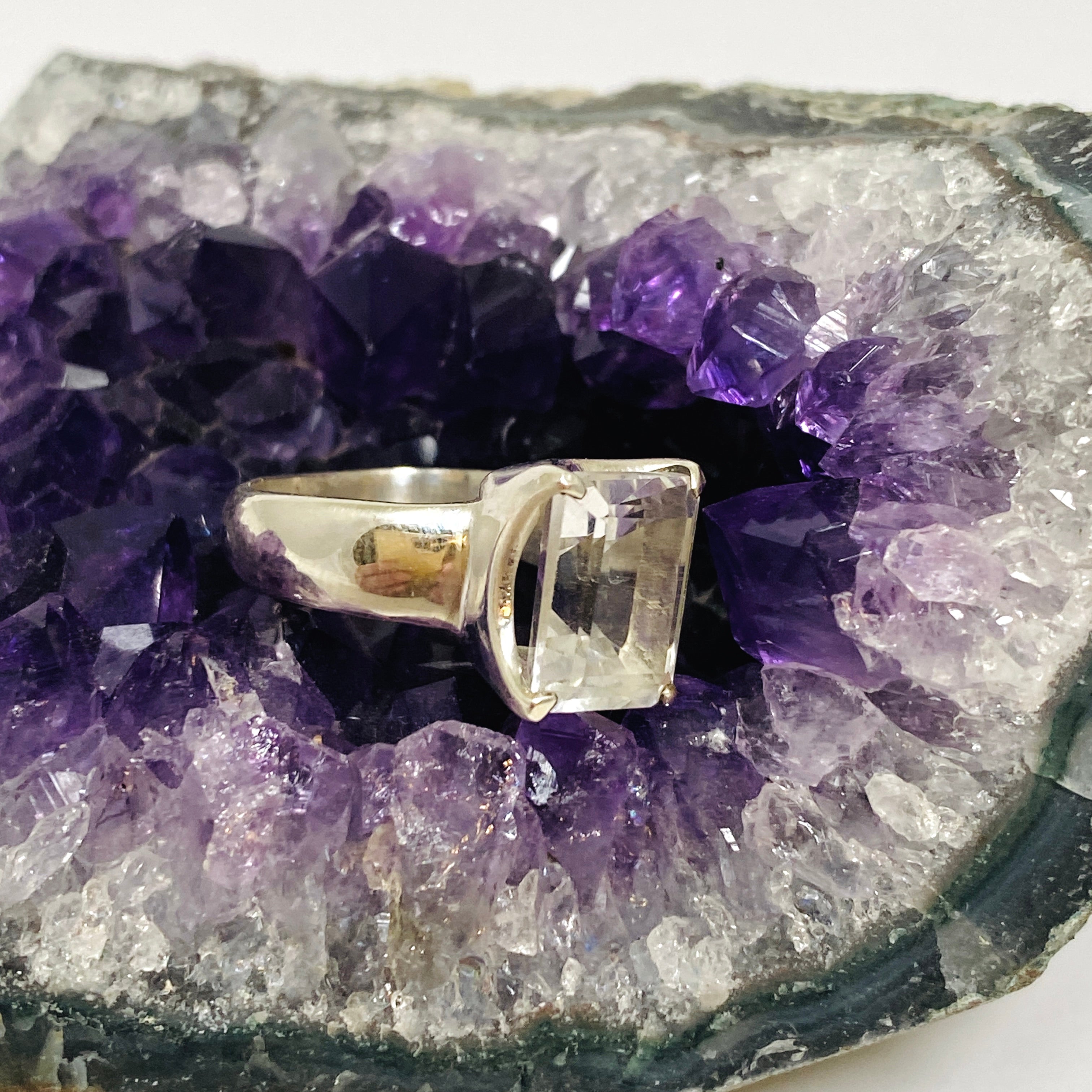 Emerald Cut Clear Quartz Faceted Ring - Size 6 PRGJ710 | Elegant Jewelry for Women, Perfect for Weddings, Parties & Special Occasions