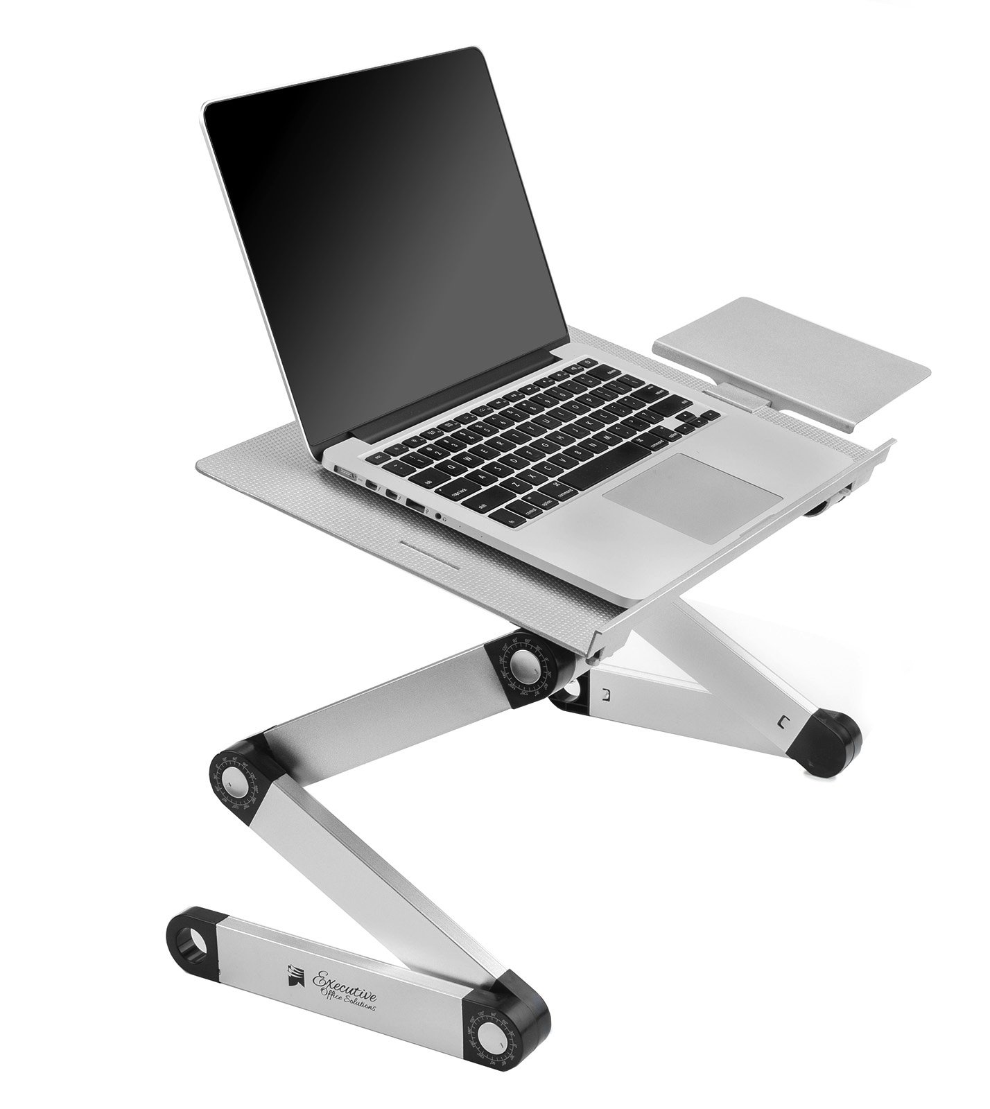 Portable Adjustable Aluminum Laptop Stand with Cooling Fans & Mouse Pad - Lightweight Ergonomic Design for MacBook, Notebook, Office & Home Use - Perfect for Desk, Bed, TV or Standing Work (Silver)