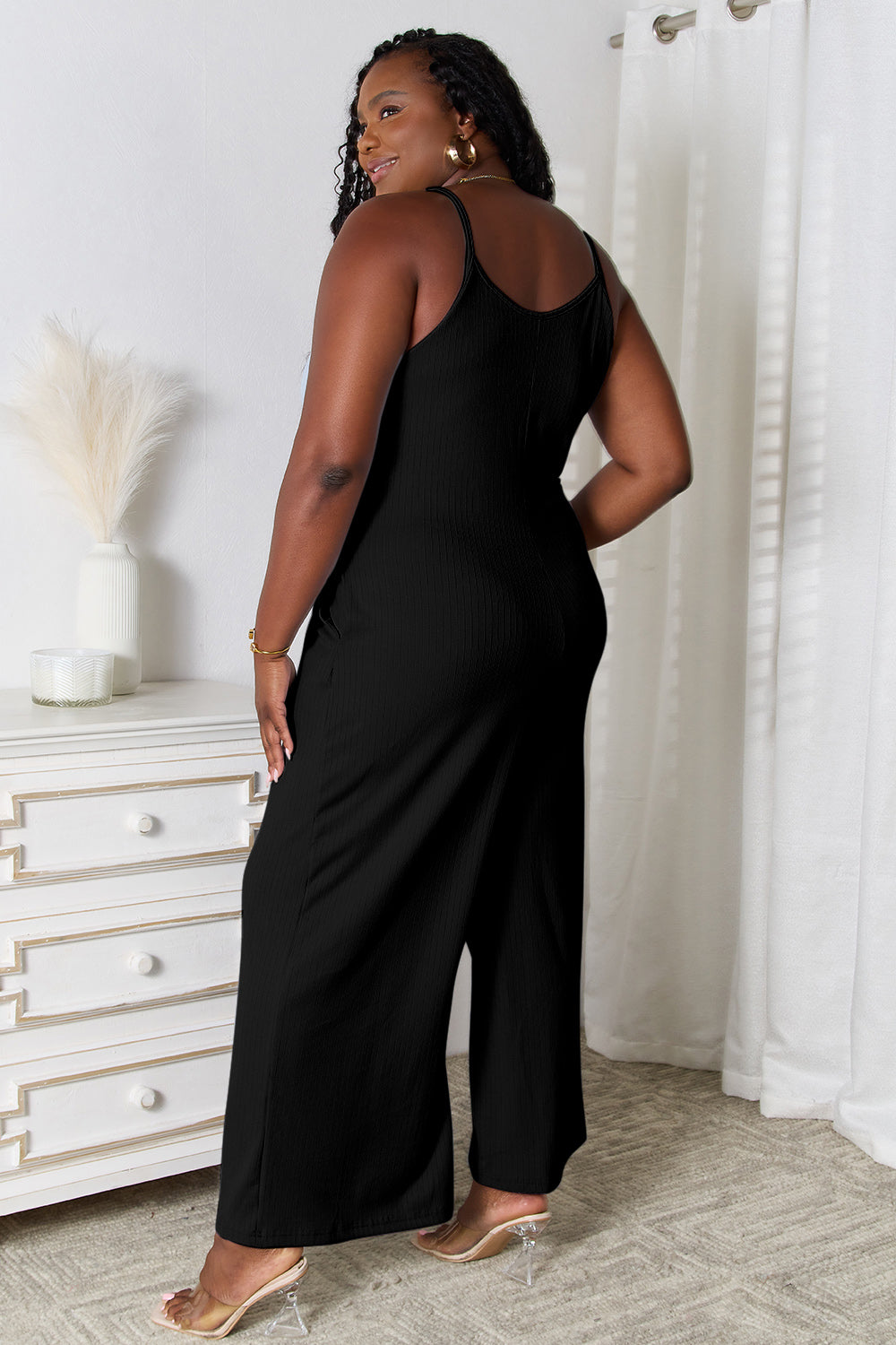 Plus Size Spaghetti Strap V Neck Jumpsuit for Women - Flattering Summer Romper with Pockets | Perfect for Beach Vacation, Date Night & Casual Outings