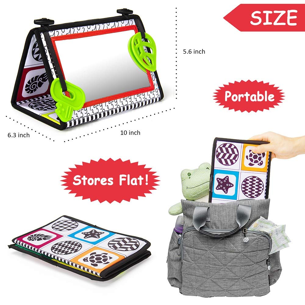 **teytoy Tummy Time Baby Mirror & Teether Toy - High Contrast Black & White Sensory Toy for Infants 0-6 Months - Foldable Floor Mirror for Newborn Development - Perfect for Playtime & Early Learning**