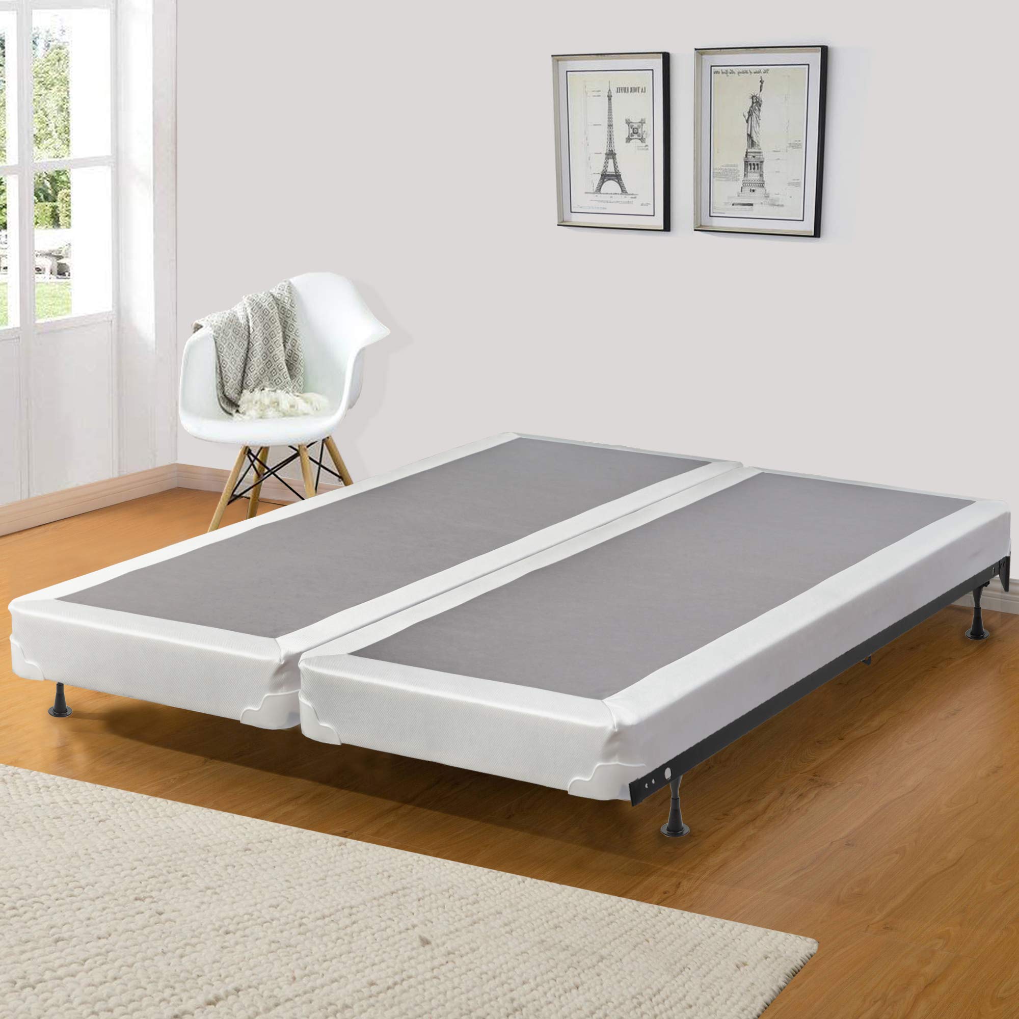 Queen Size Fully Assembled Wood Split Low Profile Box Spring Foundation for Mattress Set - Traditional Bed Frame Support with Easy Setup | Perfect for Bedroom, Guest Room & Dormitory Use