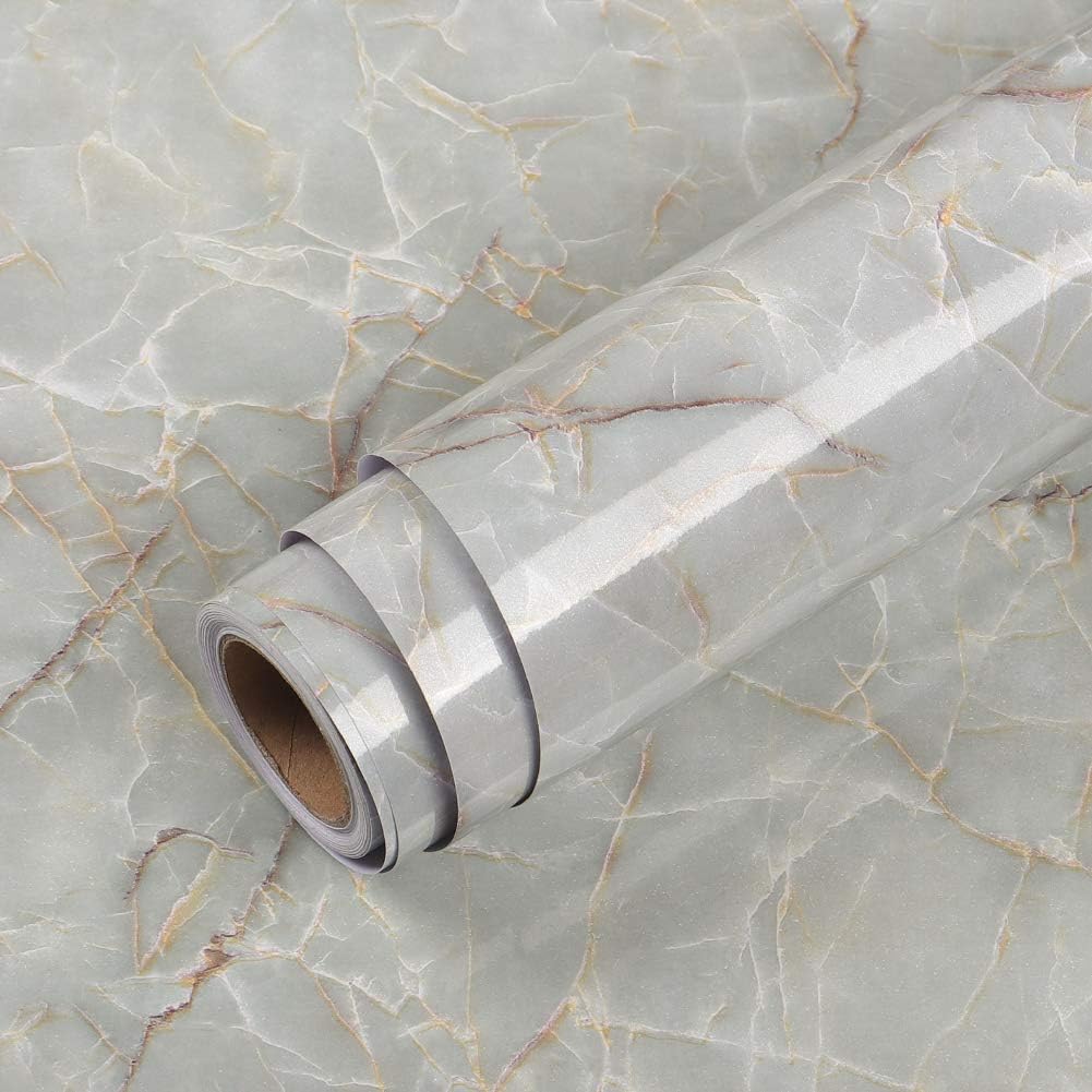 Livelynine Waterproof Marble Contact Paper - Peel and Stick Countertop Cover, Self-Adhesive Vinyl Wrap for Kitchen Countertops, Tables & Desks (15.8