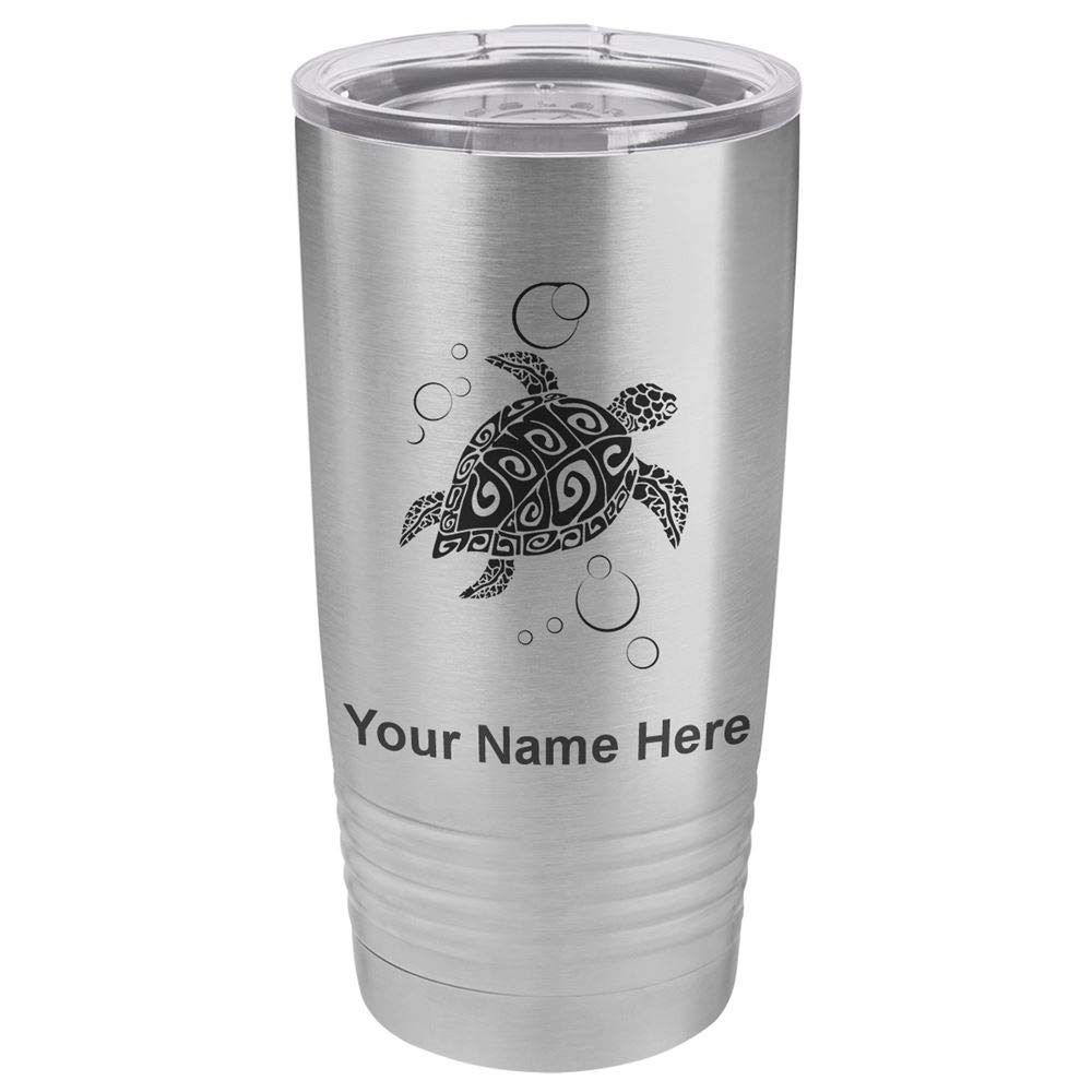 LaserGram 20oz Vacuum Insulated Stainless Steel Tumbler Mug with Hawaiian Sea Turtle Design & Free Personalized Engraving - Perfect for Coffee, Tea & Cold Drinks at Home, Office or Travel