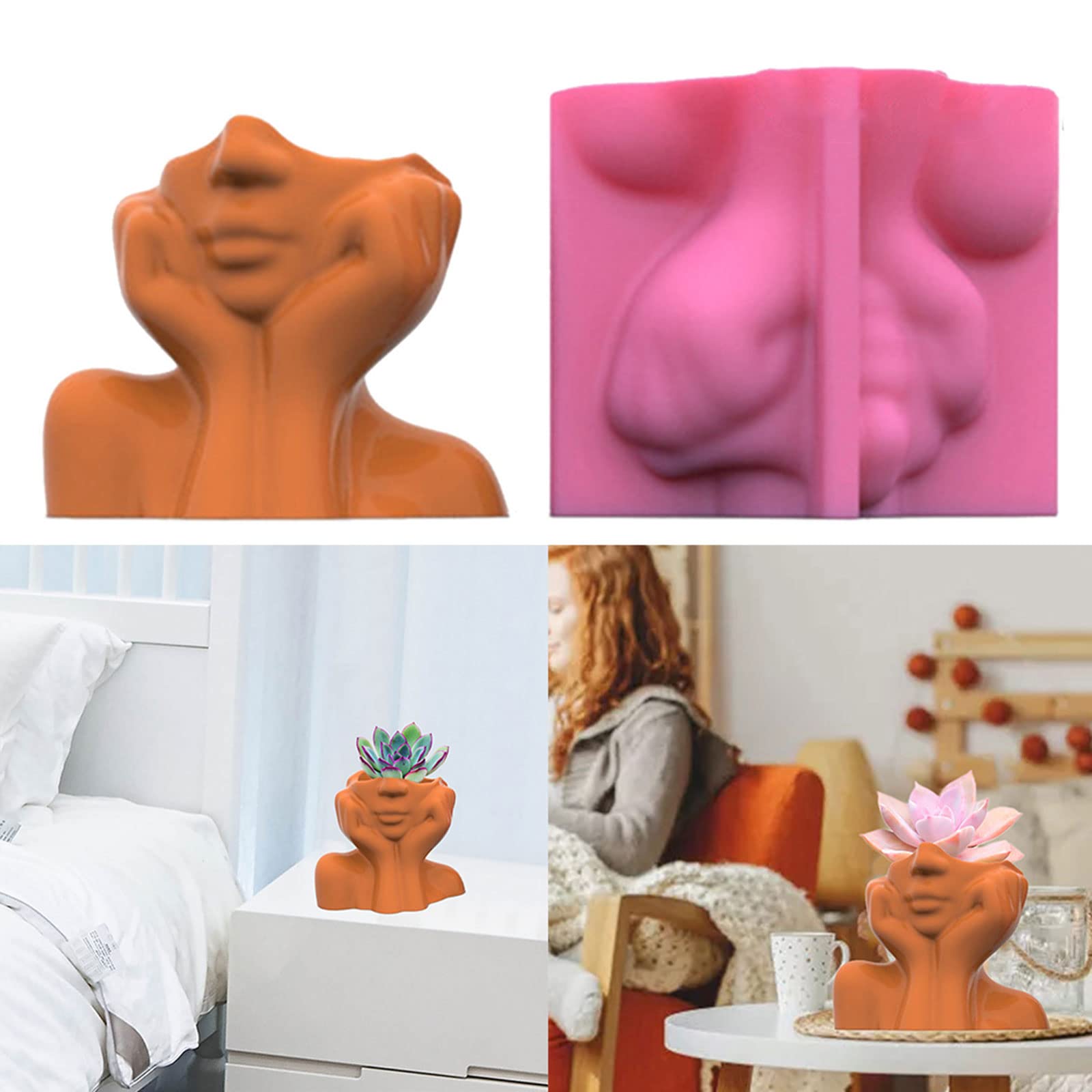 Succulent Flower Pot Resin Mold - Human Face Head Planter Silicone Mold for Gypsum, Cement, Concrete & Clay - DIY Craft Molds for Home Garden Decor, Unique Plant Pots & Creative Gifts