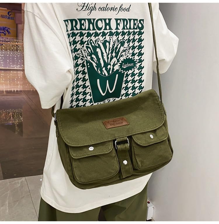 Vintage Canvas Messenger Bag Crossbody Bag for Women & Men - Grunge Y2K Style Retro Shoulder Bag - Perfect for School, Travel & Everyday Use