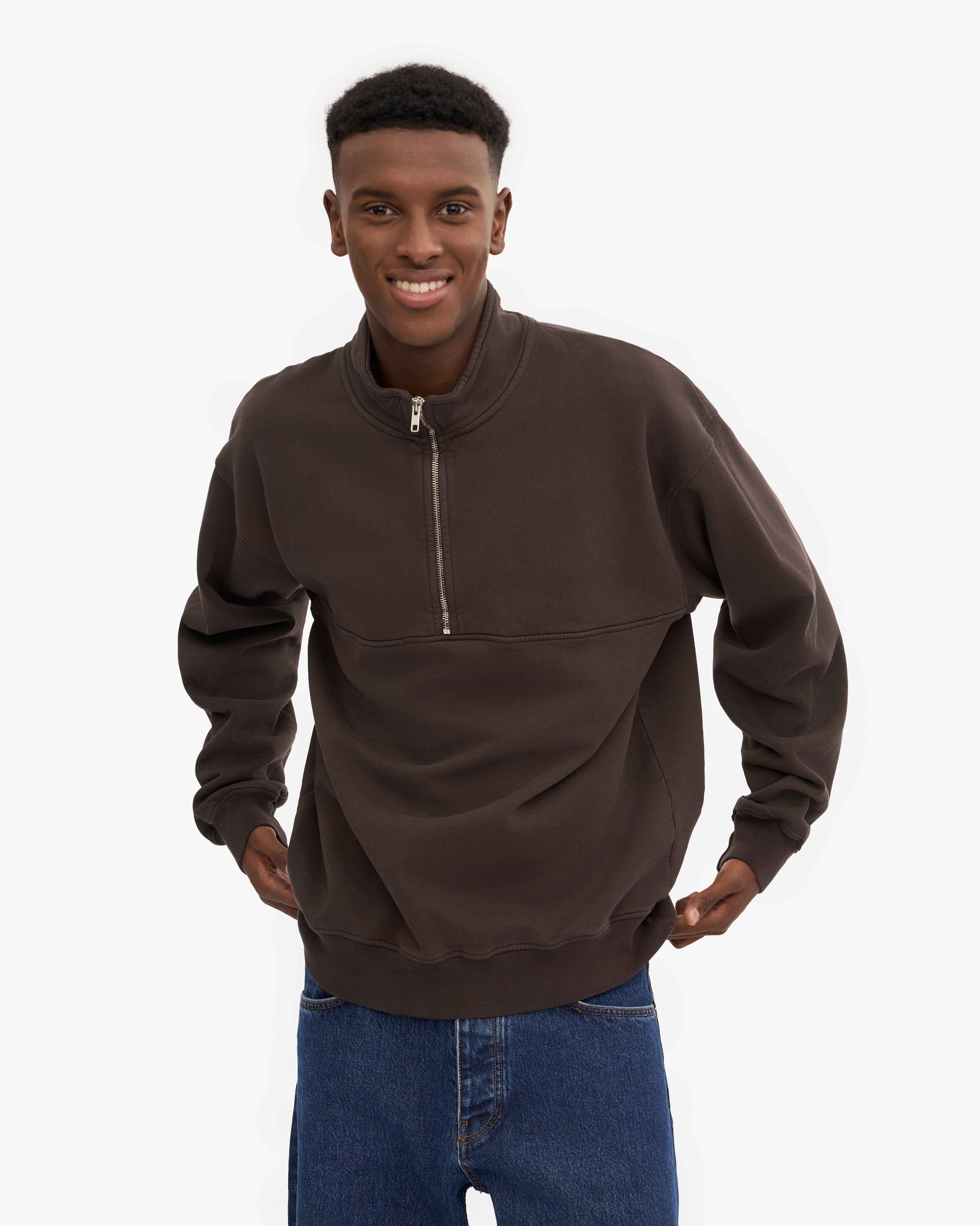 Organic Quarter Zip Sweatshirt for Men - Coffee Brown | Comfortable & Stylish Pullover for Casual Wear, Outdoor Activities & Layering
