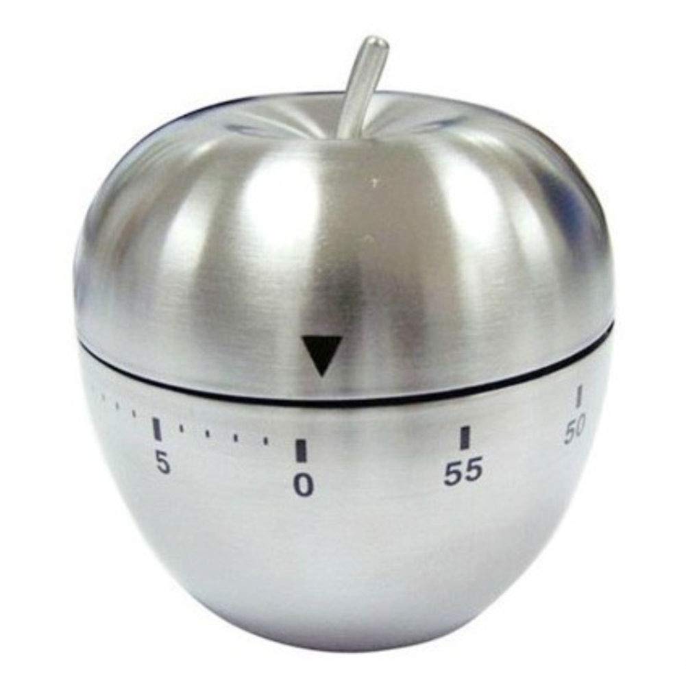 60 Minute Stainless Steel Mechanical Kitchen Timer - Loud Alarm Cooking Countdown Clock for Baking, BBQ, and Home Use (Apple)