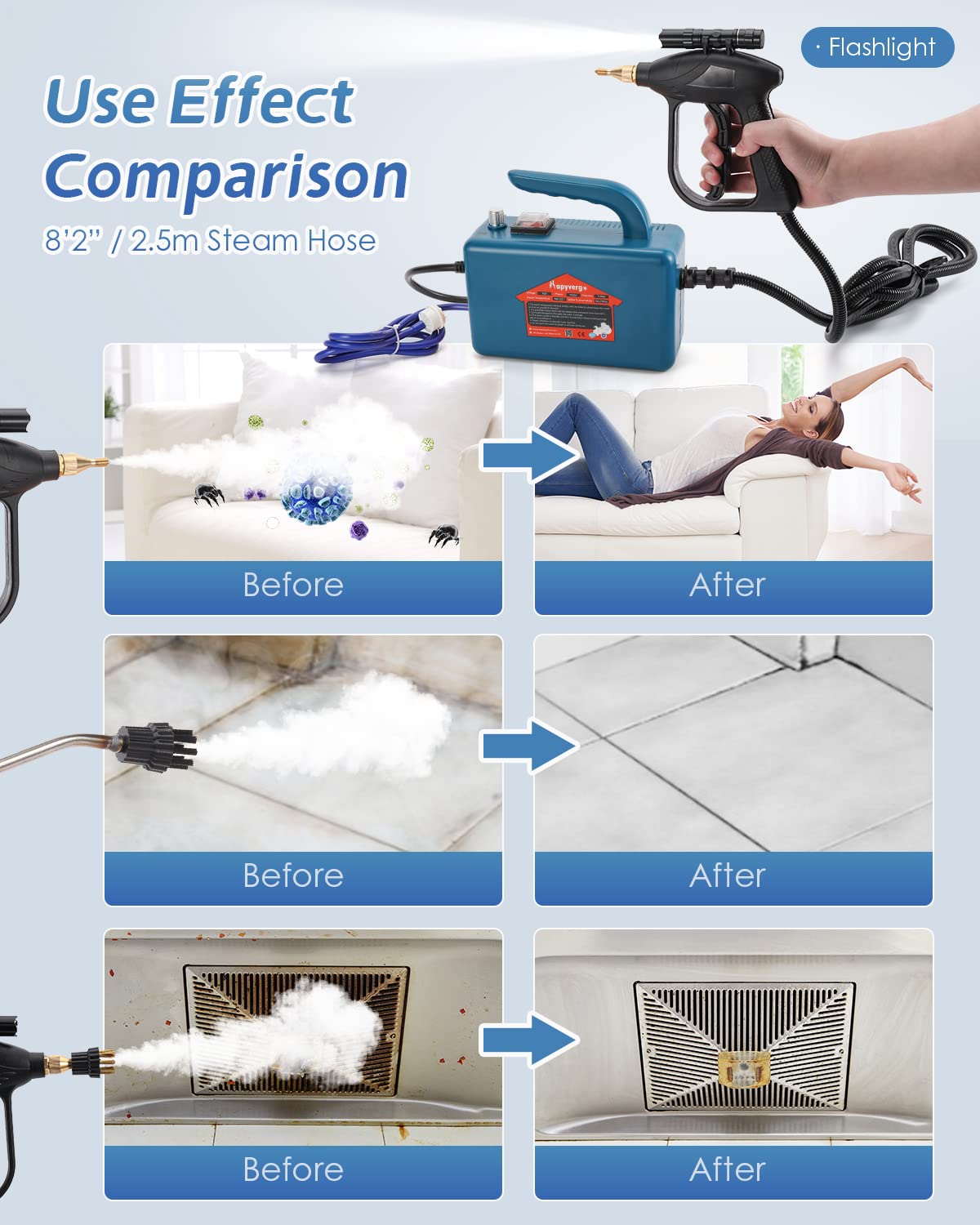 High-Pressure Steam Cleaner with 4 Extra Brush Heads (2 Nylon + 2 Brass) - Perfect for Kitchen, Bathroom & Home Deep Cleaning