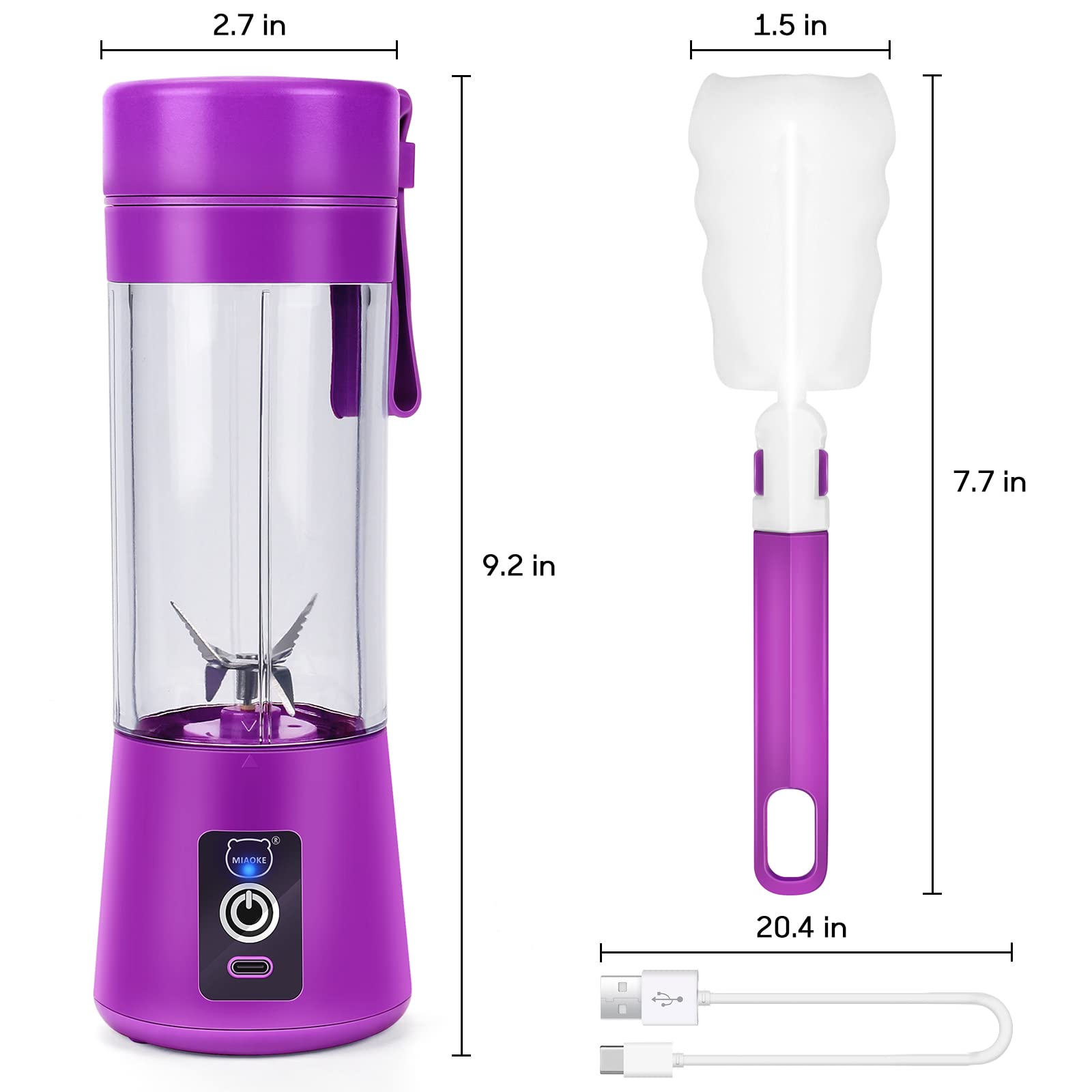 Portable USB Rechargeable Mini Blender - MIAOKE 3D 6-Blade Personal Smoothie Maker for Juice, Shakes & Drinks - Perfect for Home, Office, Gym & Travel - Dark Purple