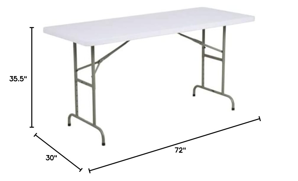 30 x 72 Inch Granite White Heavy Duty Adjustable Height Plastic Folding Table - Sturdy Blow Molded Camping, Party & Picnic Table with Chairs for Outdoor Events, Backyard Gatherings & Tailgating
