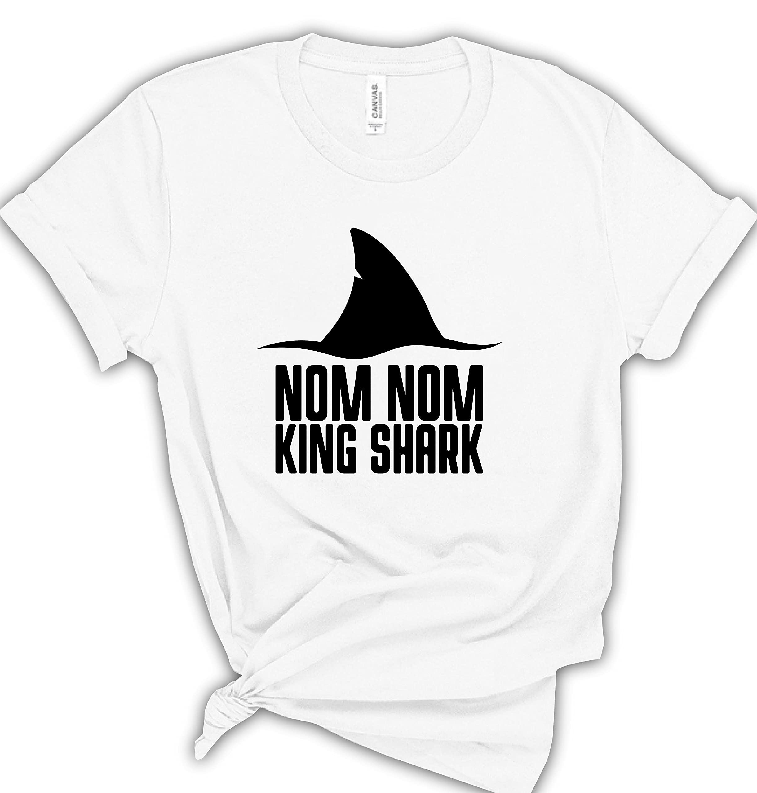 Nom Shark Graphic T-Shirts for Men & Women | Funny 'Nom Nom' Shark Tees | Casual Short Sleeve Summer Shirts | Ocean & Beach Themed Apparel for Vacation, Surfing & Outdoor Activities