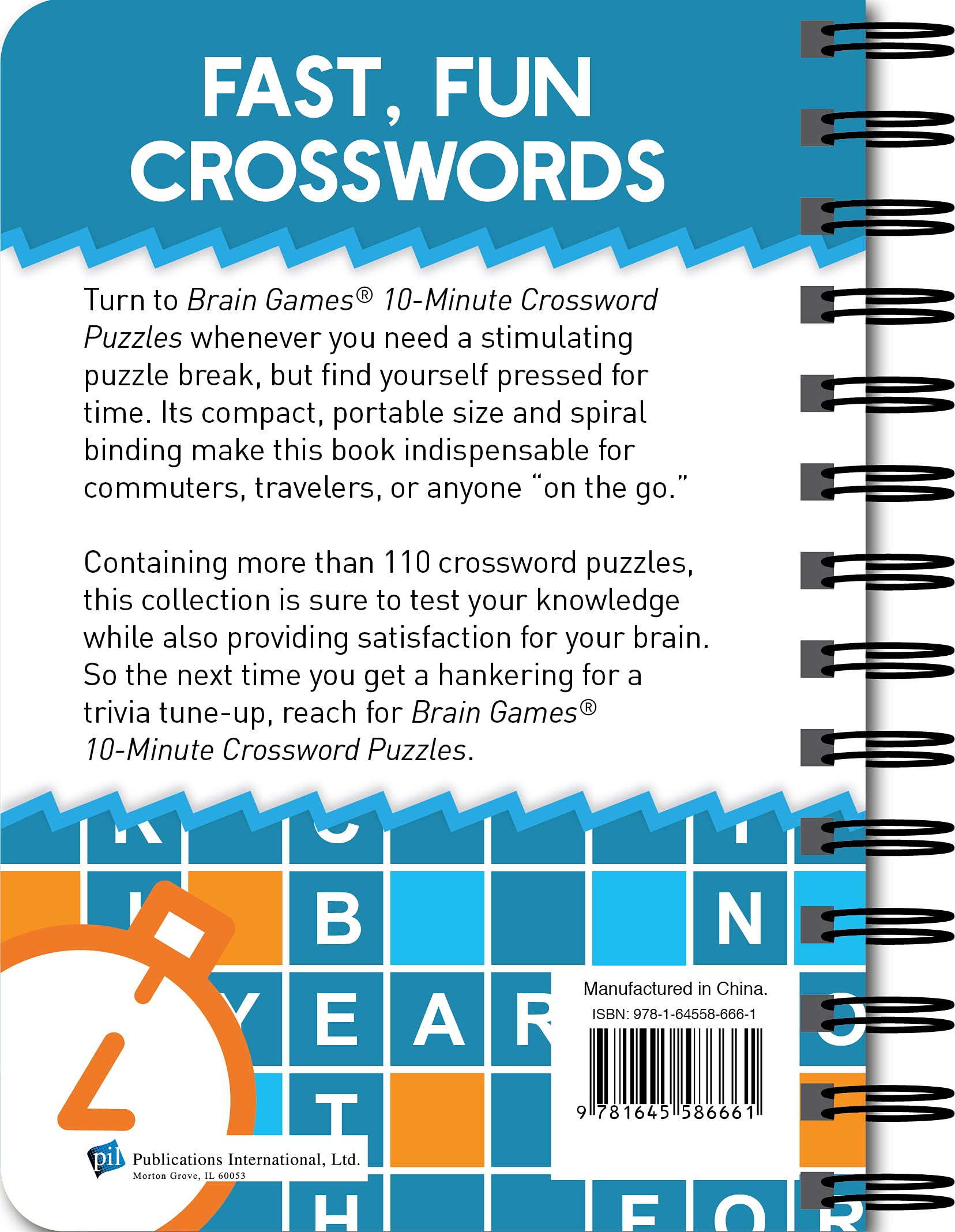 Brain Games - 10 Minute Crosswords Puzzle Book for Adults - Portable Travel & Office Entertainment | Improve Memory & Focus