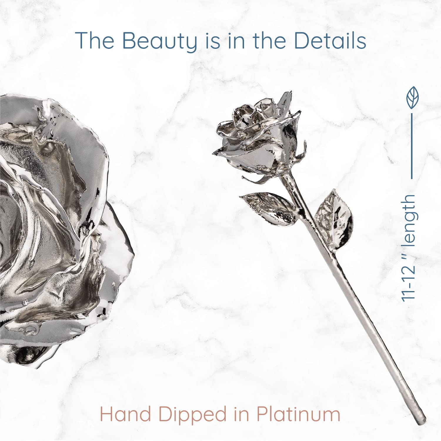 Platinum Dipped Rose - Real 11-12 Inch Preserved Rose Hand Dipped in Platinum | Luxury Gift for Anniversary, Valentine's Day & Wedding Decor