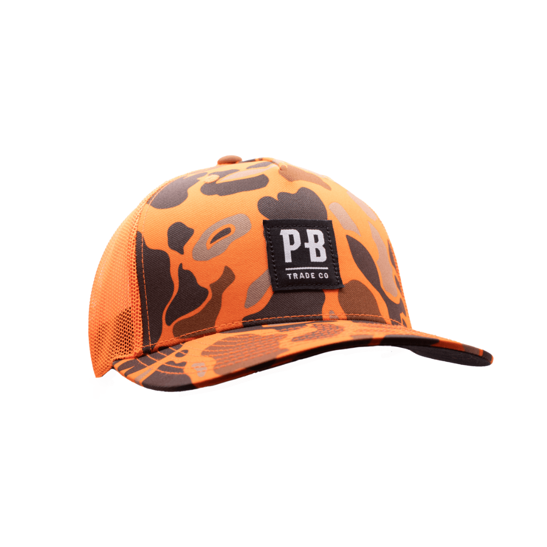 PB Stadium Snapback Hat - Blaze & Camo Design - Adjustable Baseball Cap for Men & Women - Perfect for Sports Games, Concerts and Streetwear Fashion