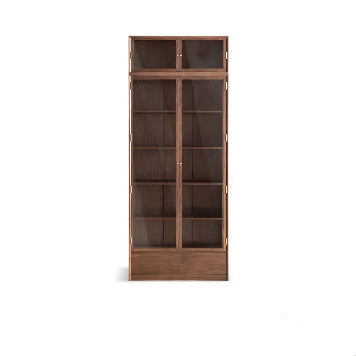 Solid Black Walnut Wood Bookcase with Glass Doors - Stylish Display & Storage Cabinet for Living Room, Office, or Library