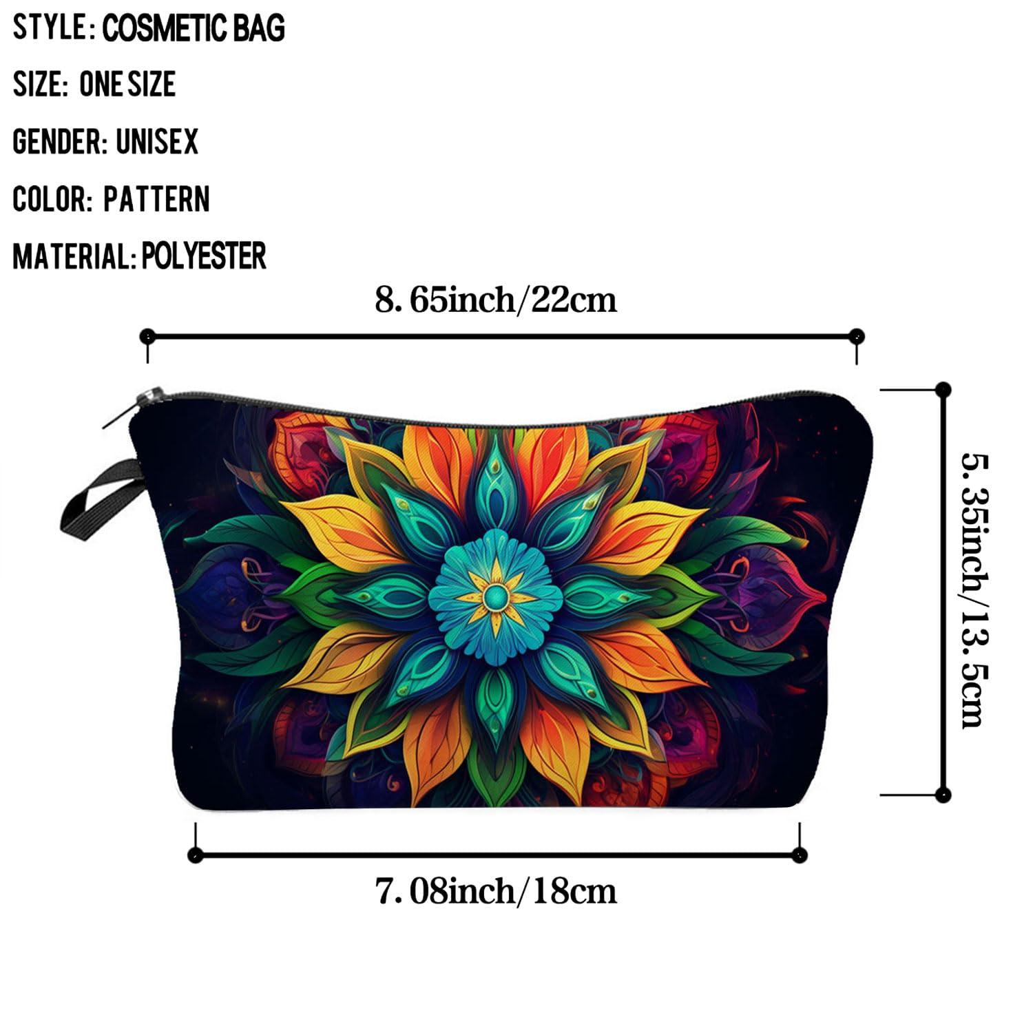**Mandala Pattern Printed Women's Travel Cosmetic Bag - Small Makeup Pouch for Women - Perfect Gift for Travel, Gym & Daily Use**
