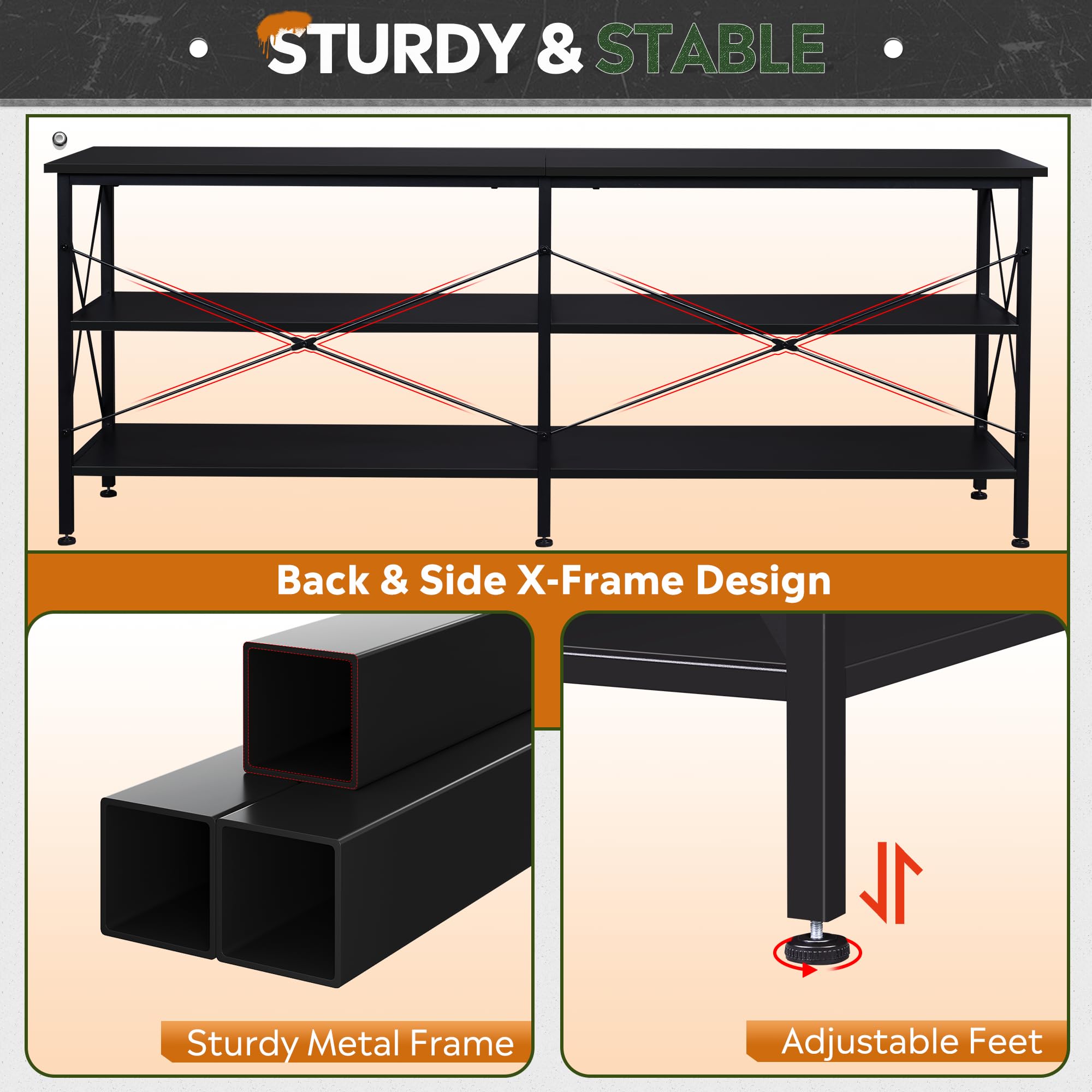 WLIVE 70 Inch TV Stand with 3-Tier Storage Shelves - Black Entertainment Center for Living Room & Bedroom - Perfect for 55-70 Inch Flat Screen TVs, Gaming Consoles & Media Storage