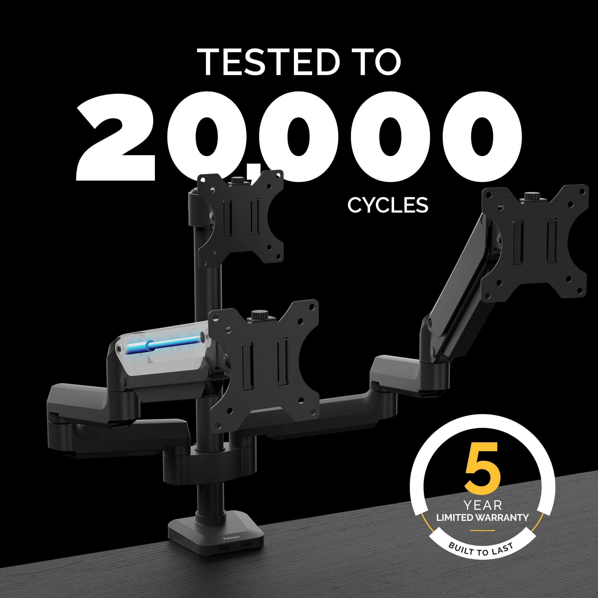 Fellowes Platinum Series Adjustable Triple Monitor Arm (8042601) - Ergonomic Black Stand for Home & Office Workstations, Perfect for Multi-Screen Setup, Gaming & Productivity