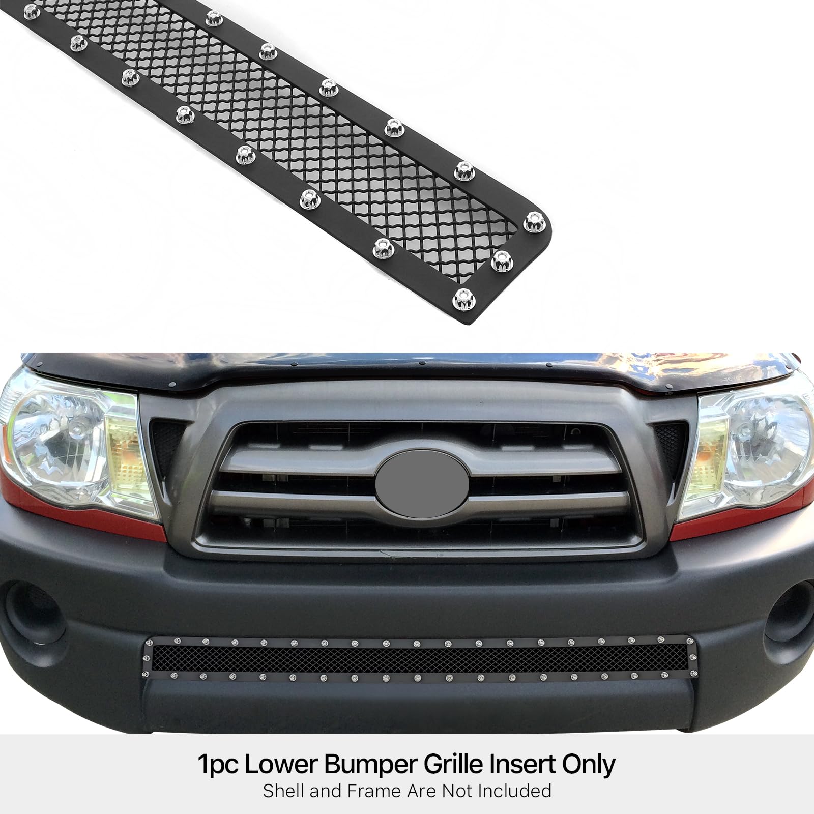 APS Compatible with Toyota Tacoma 2005-2011 Lower Bumper Stainless Steel Black Mesh Grille Insert - Front Grill Replacement with Rivet Studs (TL6457H) - Perfect for Off-Road Protection & Custom Styling