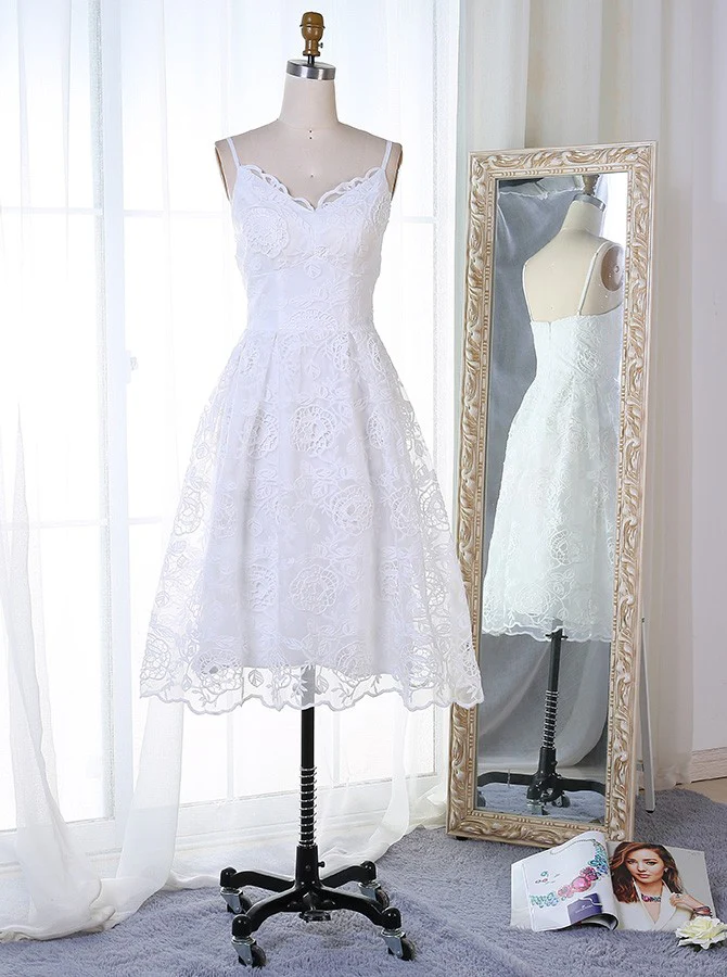 Elegant A-Line White Lace Homecoming Dress | Short Prom Dress J3379 | Perfect for School Dances, Formal Events & Special Occasions