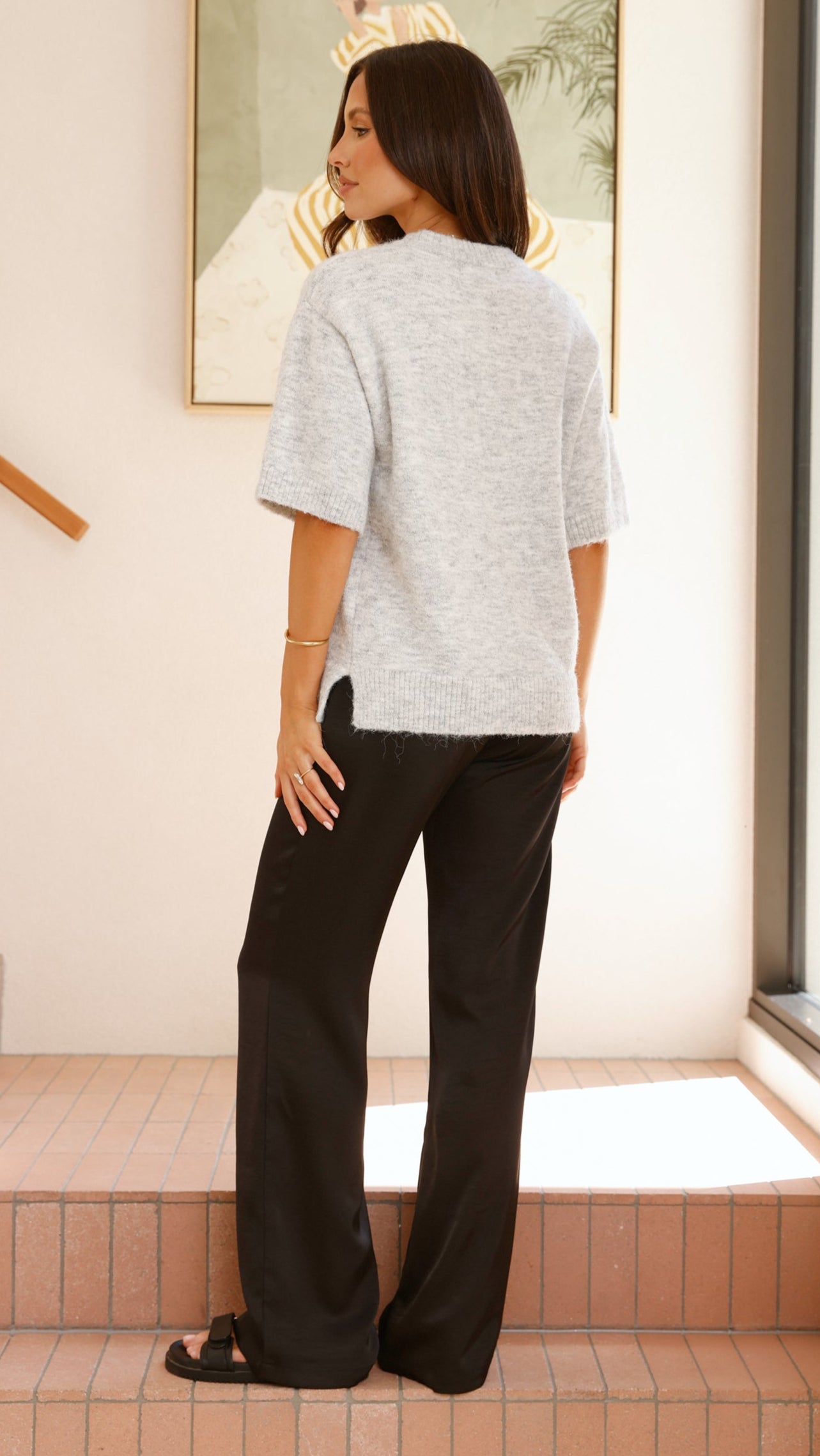 Women's Chelsea Knit Tee - Soft Grey Cotton T-Shirt for Casual Wear & Layering | Perfect for Everyday Outfits & Weekend Style