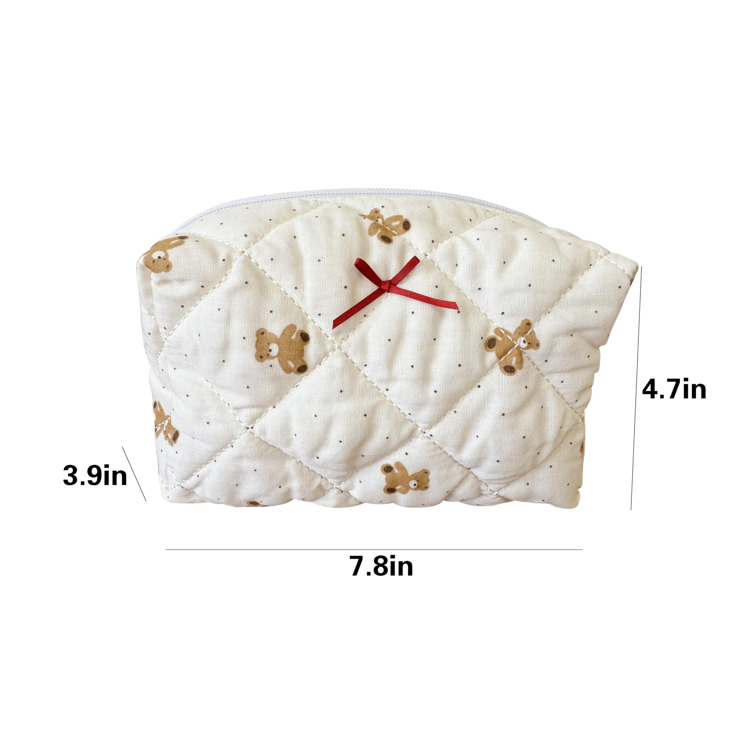 Quilted Cotton Makeup Bag for Women - Cute Teddy Cosmetic Pouch & Travel Organizer | Coquette Accessories for Daily Use, Travel, and Gift Giving