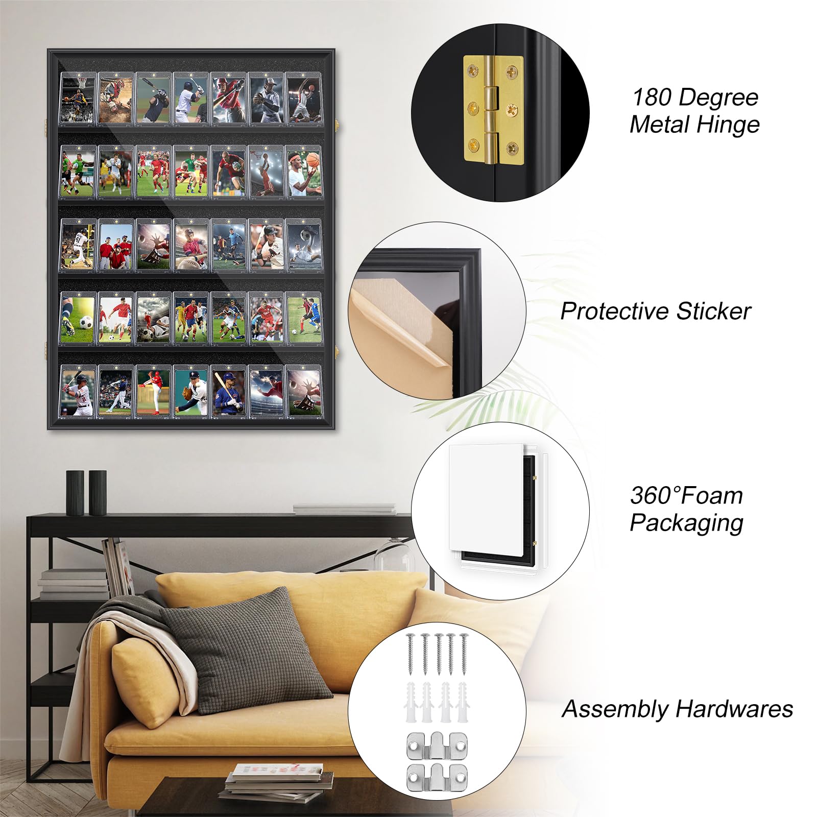 MLikero 35 Graded Baseball Card Display Case - Lockable UV Protected Trading Card Frame for Sports Collectibles (Baseball, Football Cards) - Perfect for Showcasing & Protecting Valuable Collections at Home, Office or Conventions