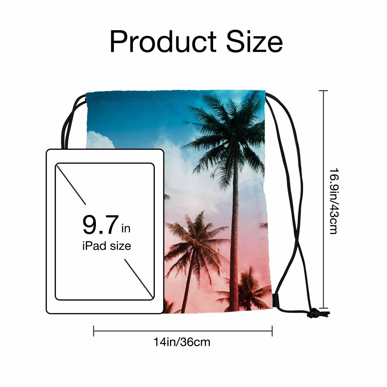 Drawstring Backpack - 14x16.9 Inch Lightweight Sports Bag with Tropical Palm Tree Design, Perfect for Beach, Dance, Gym & Travel | Aloha Summer Breeze Holiday Vacation Essential