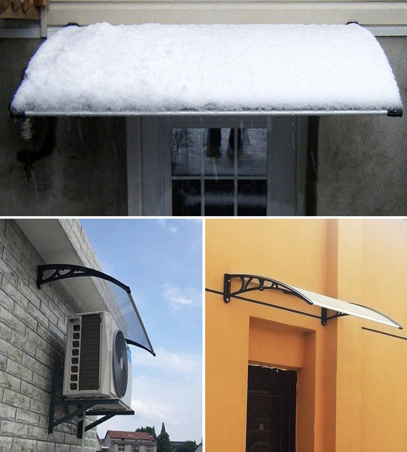 White 110x60cm Polycarbonate Front Door Canopy - Weatherproof Window Rain Shelter & Patio Porch Awning with Aluminum Bracket - Outdoor AC Cover for Rain & Snow Protection - Perfect for Home Entryway, Garden, and Window Protection