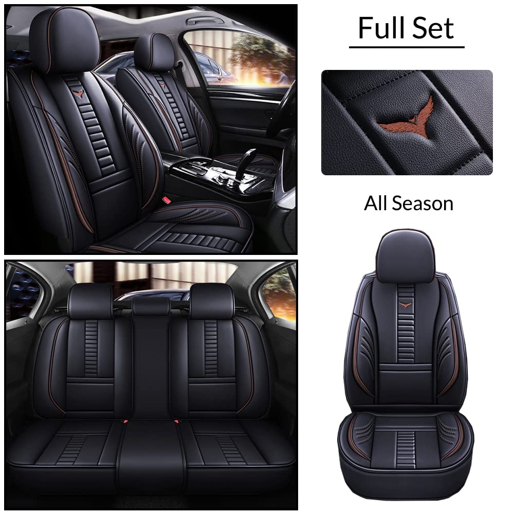 Premium Waterproof 5-Piece Faux Leather Car Seat Covers for Hyundai Elantra N 2022-2025 - Airbag Compatible Front & Back Seat Protectors in Black & Coffee Brown | Perfect for Daily Commuting, Road Trips & Pet Protection
