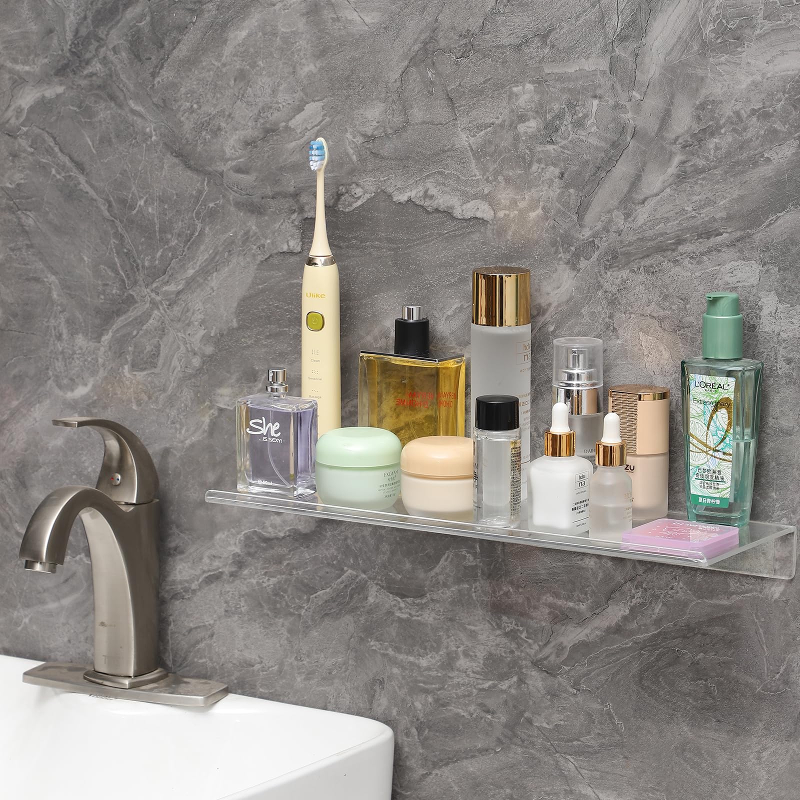 4 Pack Clear Acrylic Floating Shelves - Modern Wall Display Ledges for Lego Collections, Funko Pop Figures, Books, Plants & Photos - Perfect for Bedroom, Living Room & Office Decor - Space-Saving Wall Storage Solution