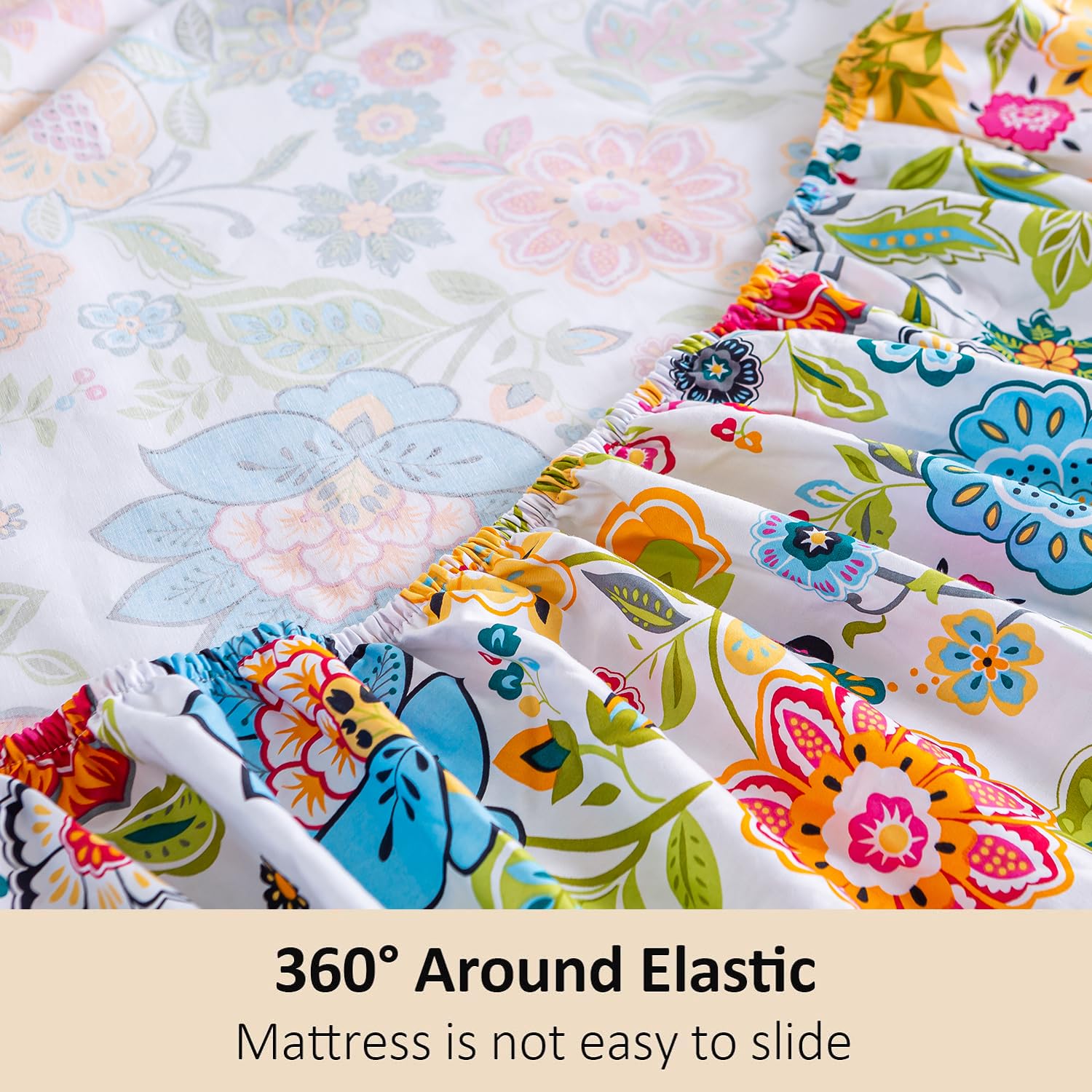 MEISHANG Queen Sheet Set - Floral Printed Ultra Soft Brushed Microfiber Bedding - Deep Pocket Fits Mattresses Up to 16