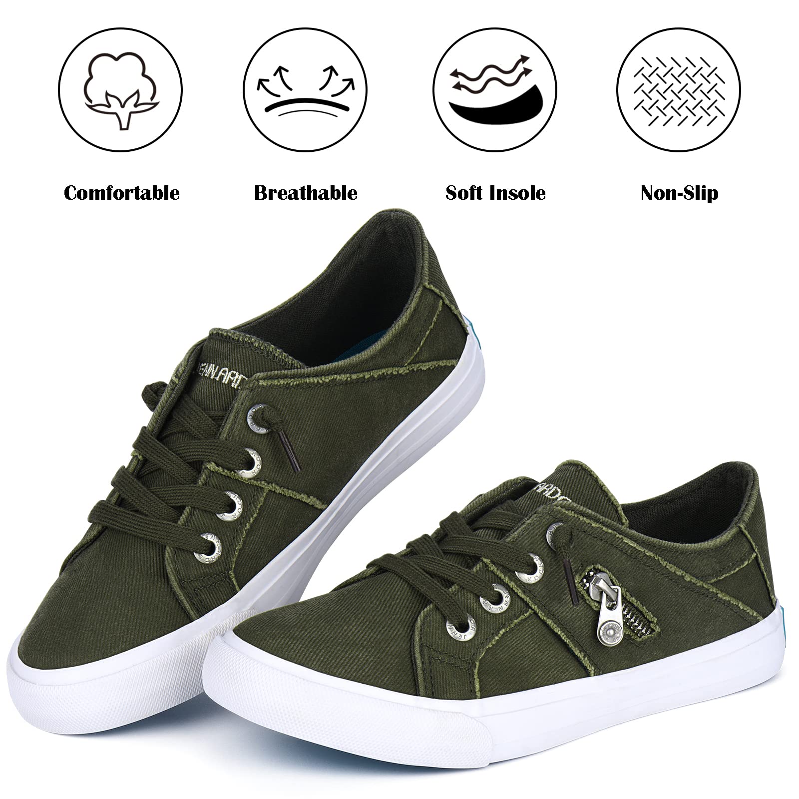 JENN ARDOR Women's Low Top Slip On Sneakers - Breathable Canvas Walking & Running Shoes with Lace Up Design | Perfect for Casual Wear, Gym Workouts & Daily Comfort