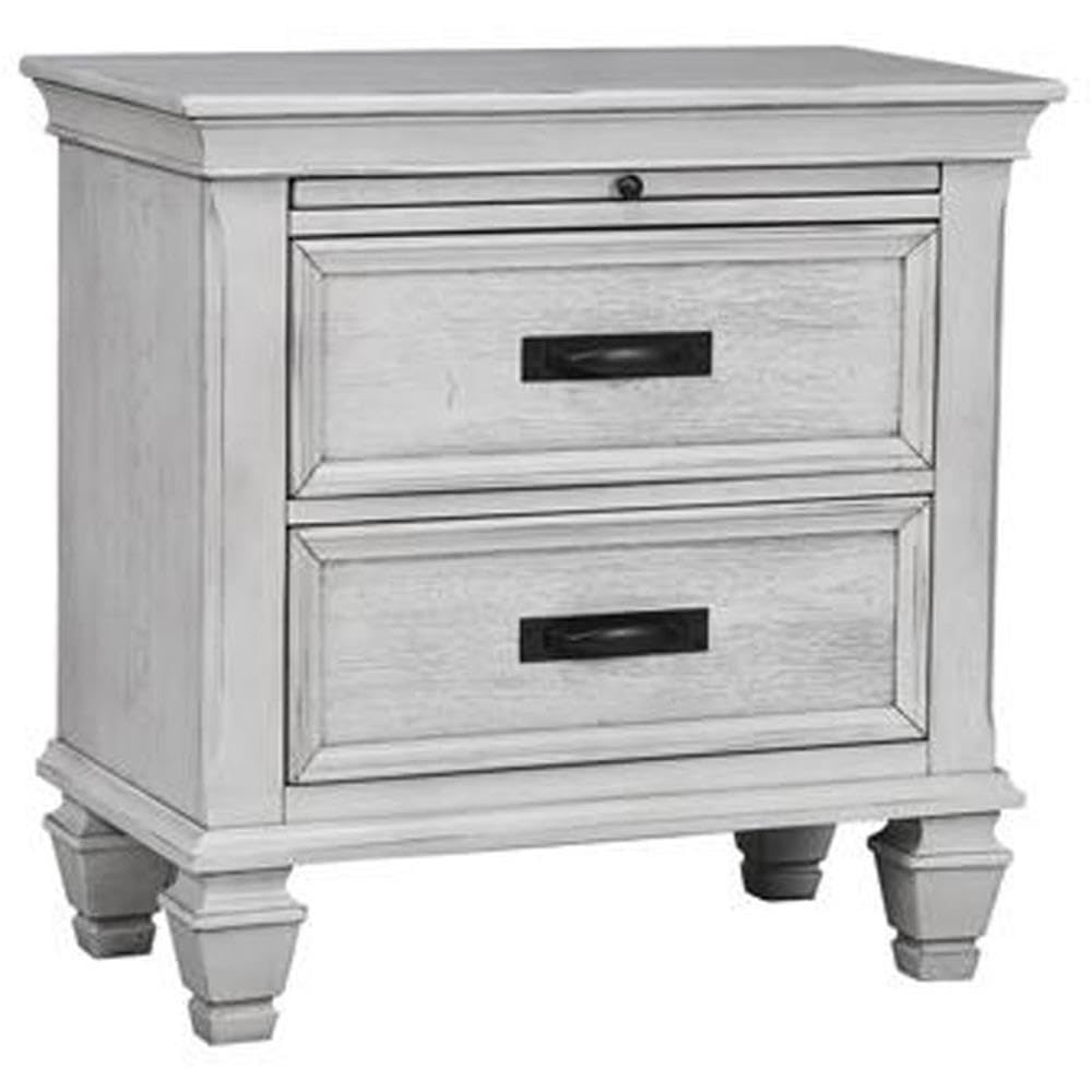 BOWERY HILL 2 Drawer Nightstand with Tray in Antique White - Bedside Table for Bedroom, Living Room & Guest Room - Compact Storage Solution with Drawers and Tray for Home Decor