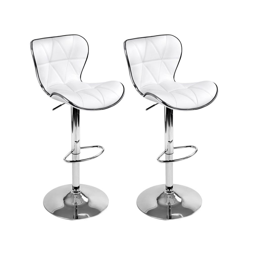 2-Pack Adjustable Height Bar Stools with Gas Lift Mechanism & Premium Leather Seat - White - Perfect for Kitchen Islands, Breakfast Bars & Home Bars