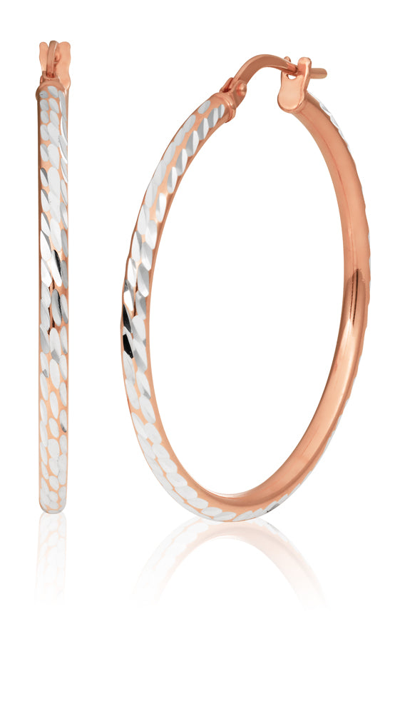 9ct Rose Gold Silver Filled 2x30mm Fancy Hoop Earrings for Women - Elegant Dangle Drop Earrings for Party, Wedding & Everyday Wear